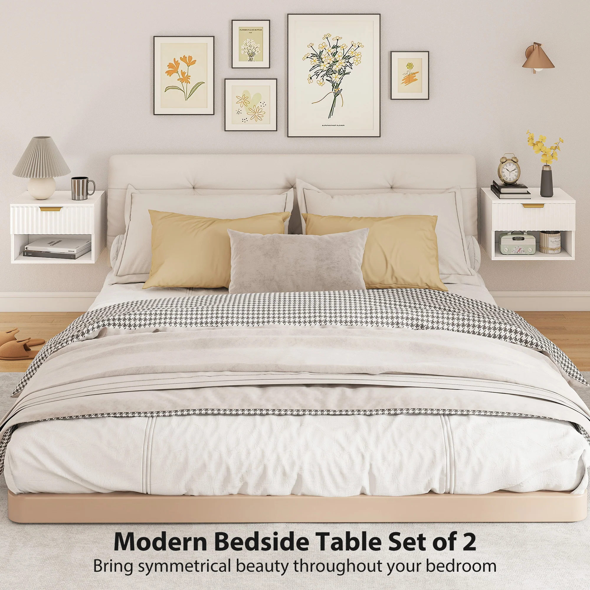 HOMCOM Floating Nightstands Set of 2, Modern Wall Mounted Bedside Tables - Image 3