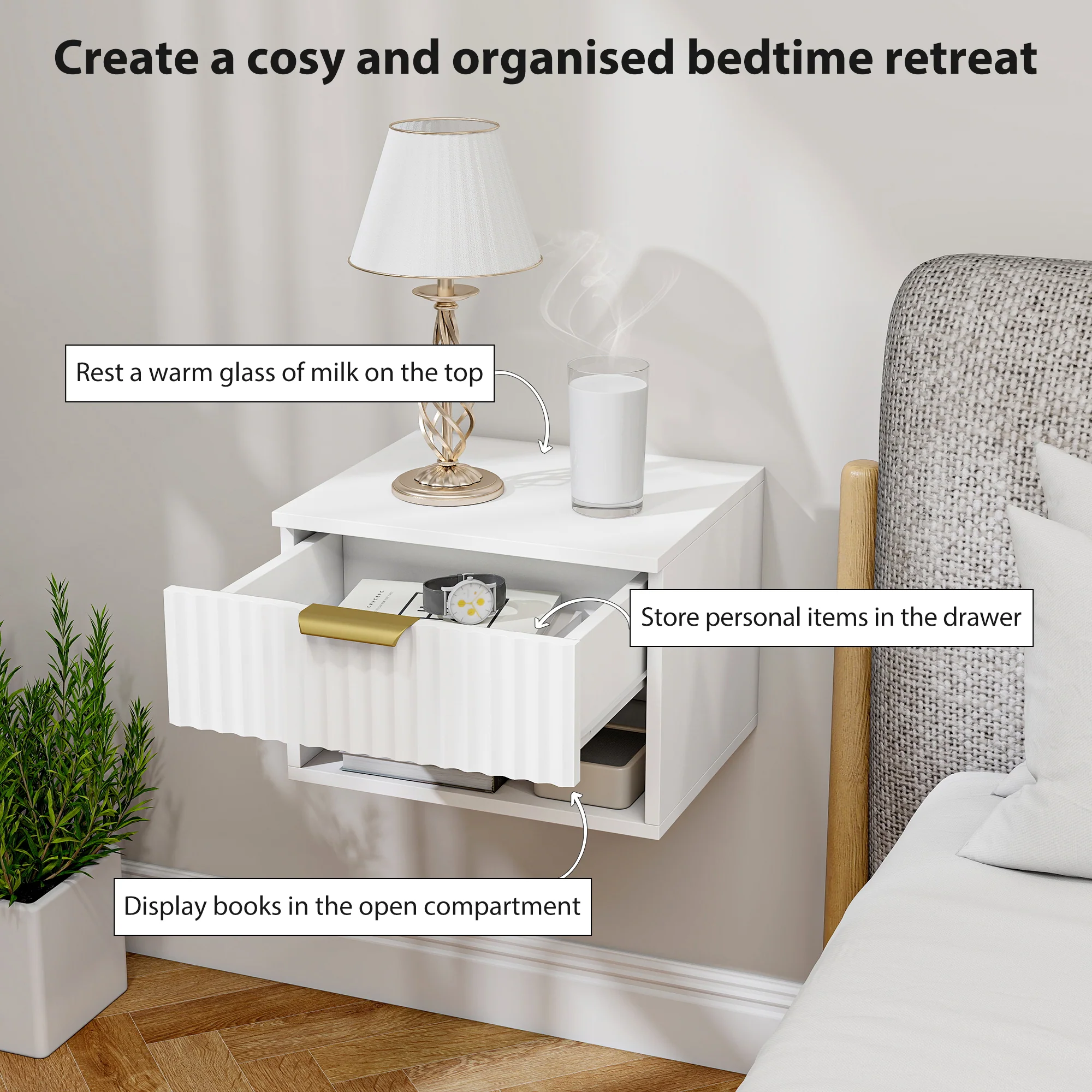 HOMCOM Floating Nightstands Set of 2, Modern Wall Mounted Bedside Tables - Image 4