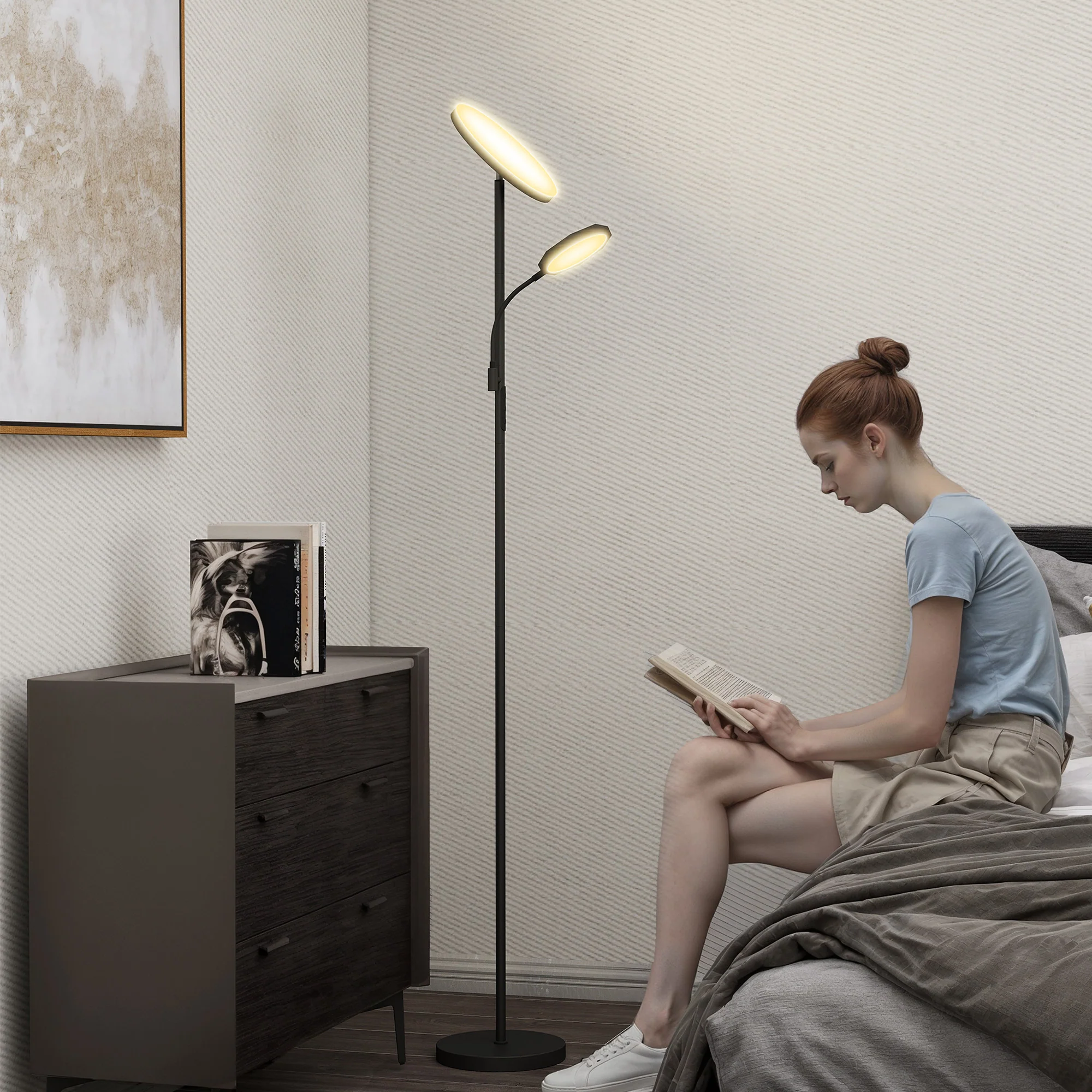 HOMCOM Floor Lamp For Living Room, Standing Lamp With 4 Scene Modes, Black - Image 2