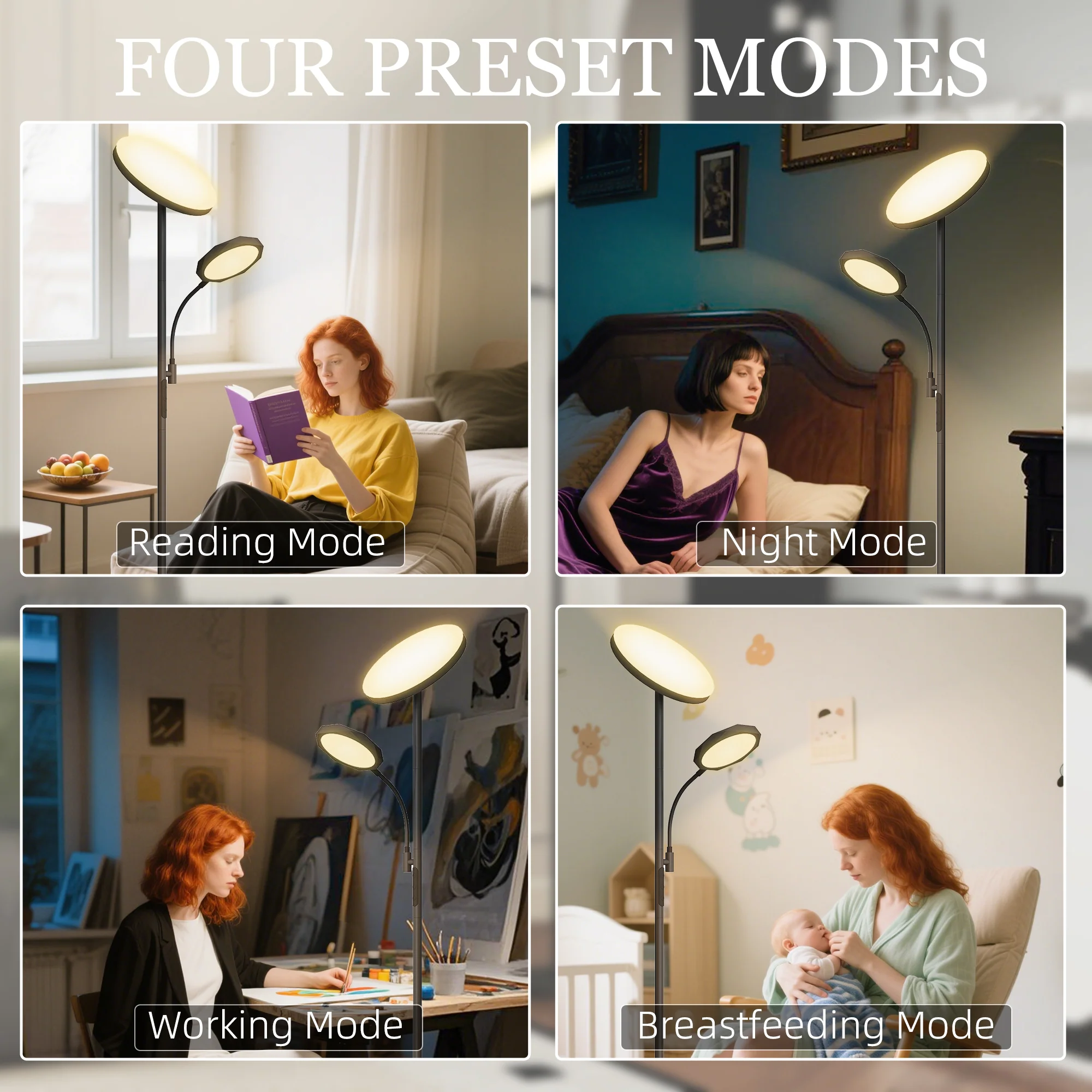 HOMCOM Floor Lamp For Living Room, Standing Lamp With 4 Scene Modes, Black - Image 3
