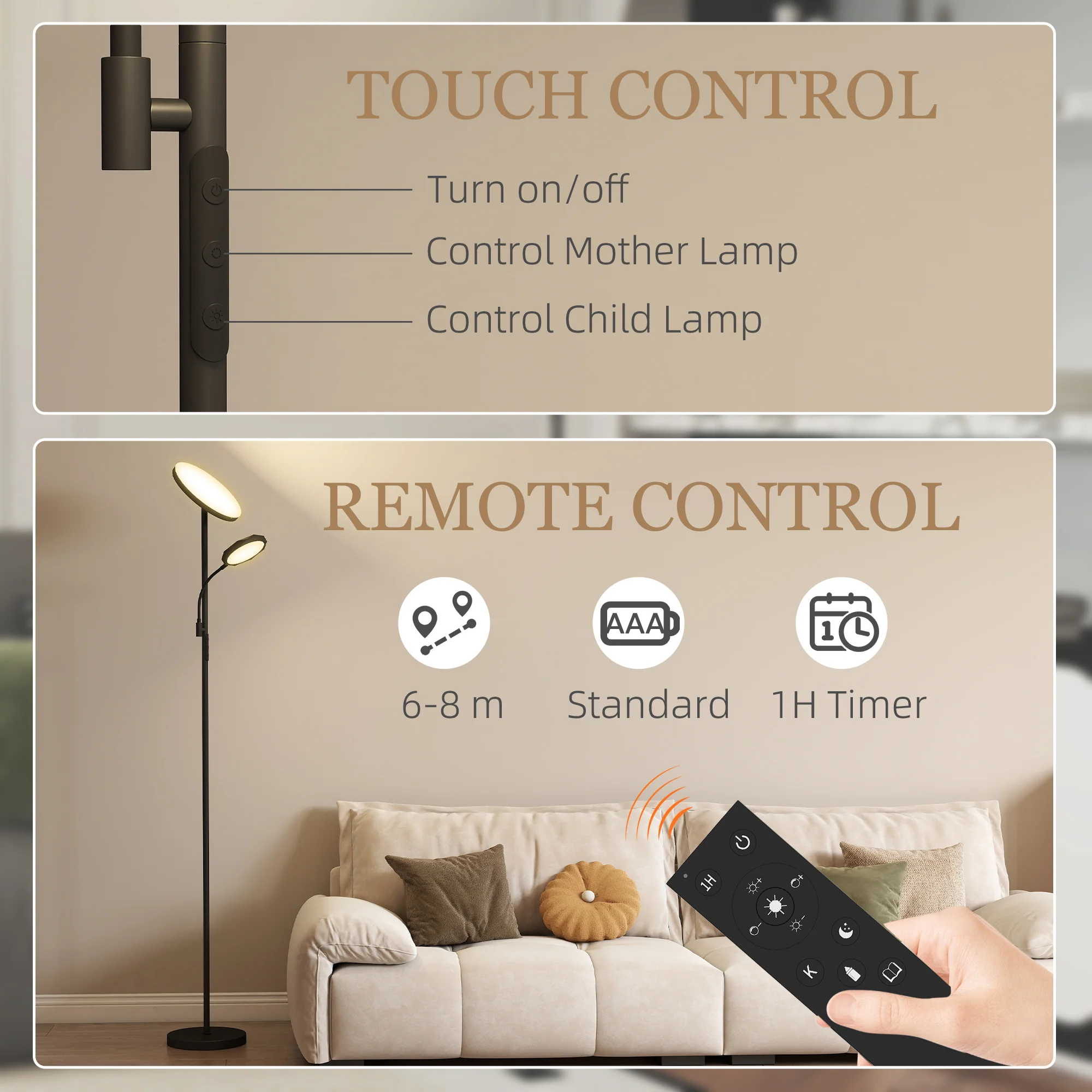HOMCOM Floor Lamp For Living Room, Standing Lamp With 4 Scene Modes, Black - Image 6