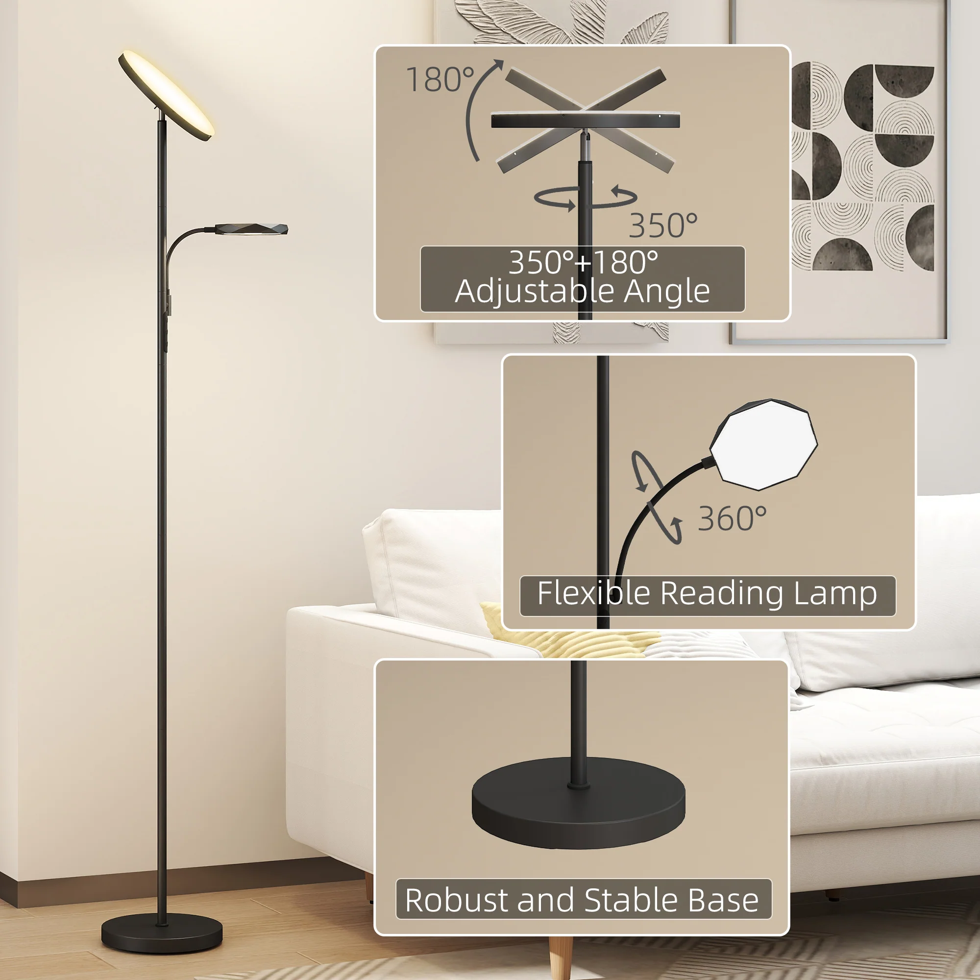 HOMCOM Floor Lamp For Living Room, Standing Lamp With 4 Scene Modes, Black - Image 8