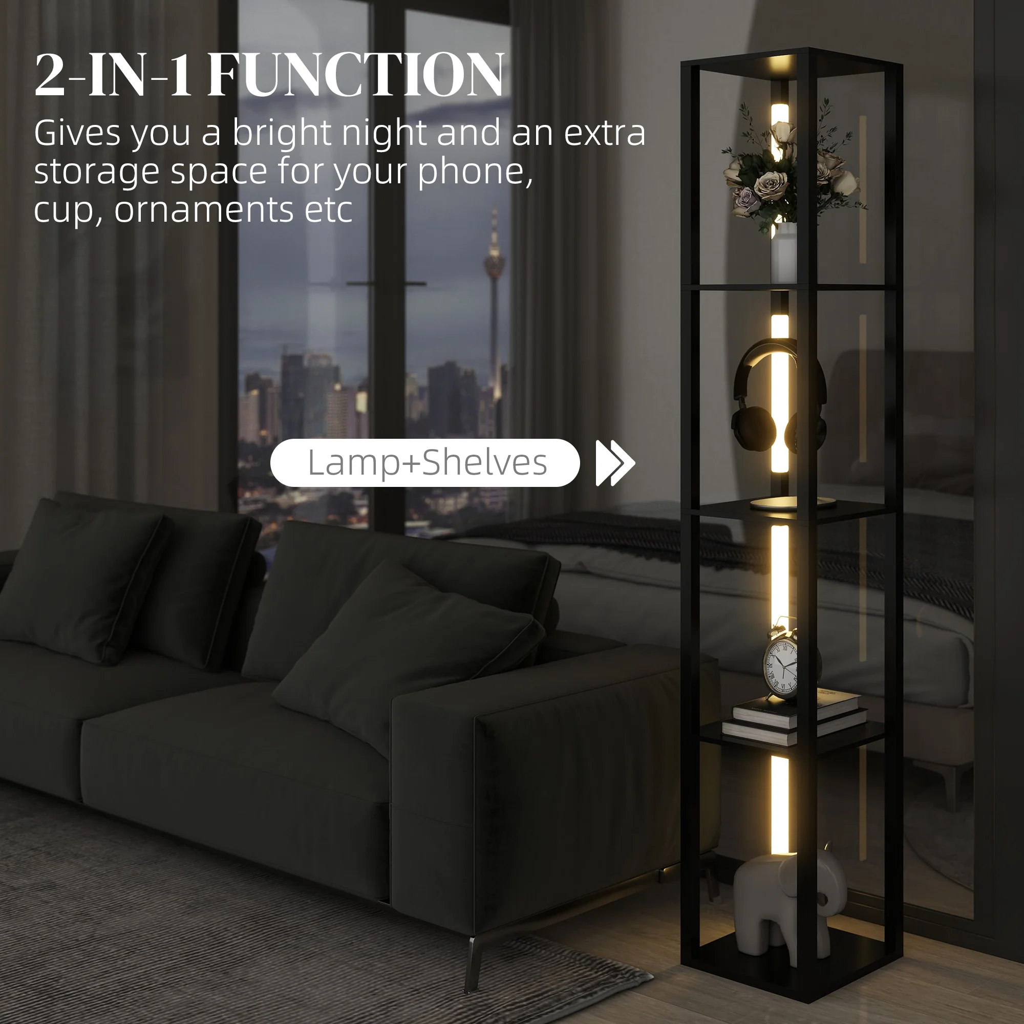 HOMCOM Floor Lamp for Living Room, Standing Lamp with Foot Switch, Black - Image 3