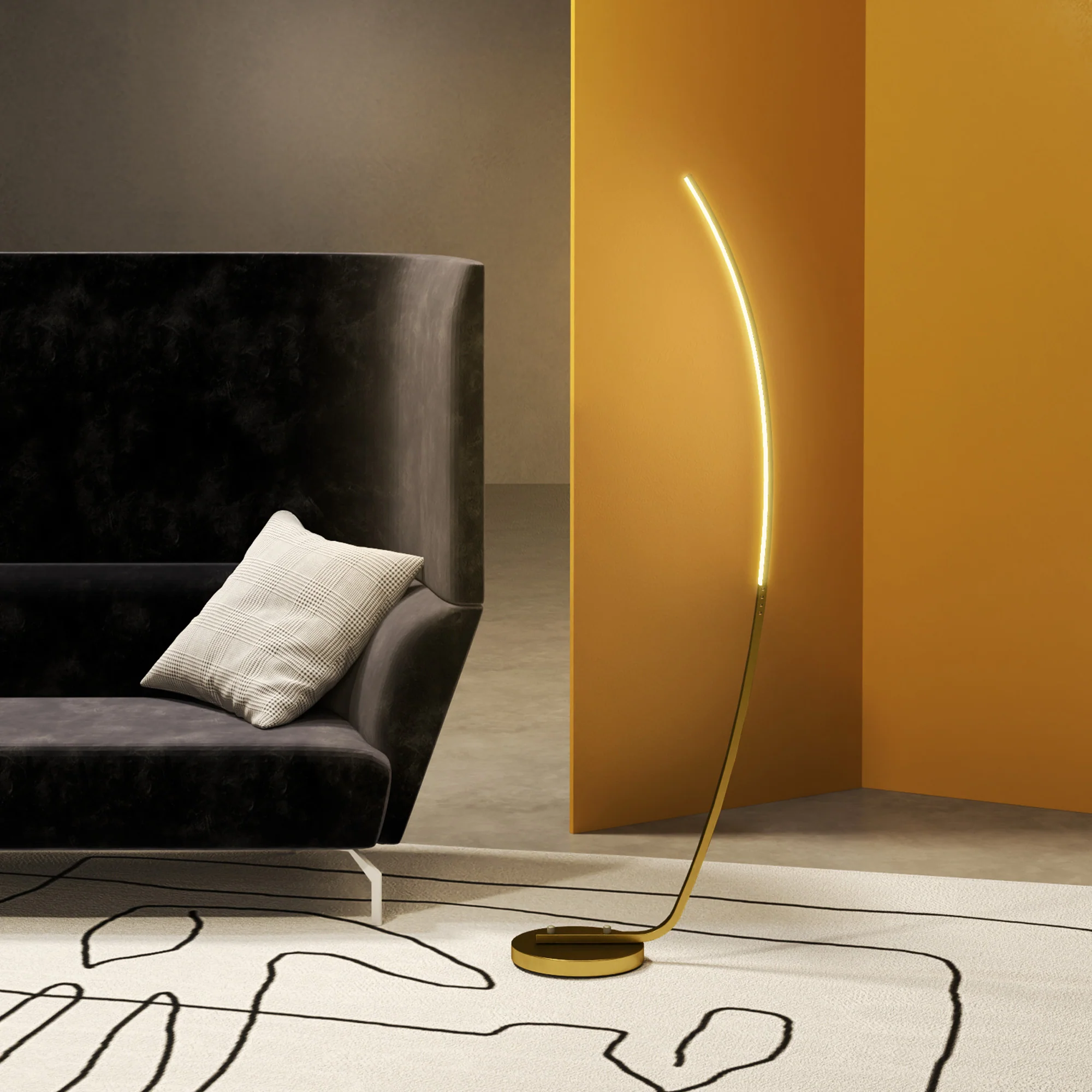 HOMCOM Floor Lamp with LED Strip, Standing Lamp for Living Room, Gold Tone - Image 2