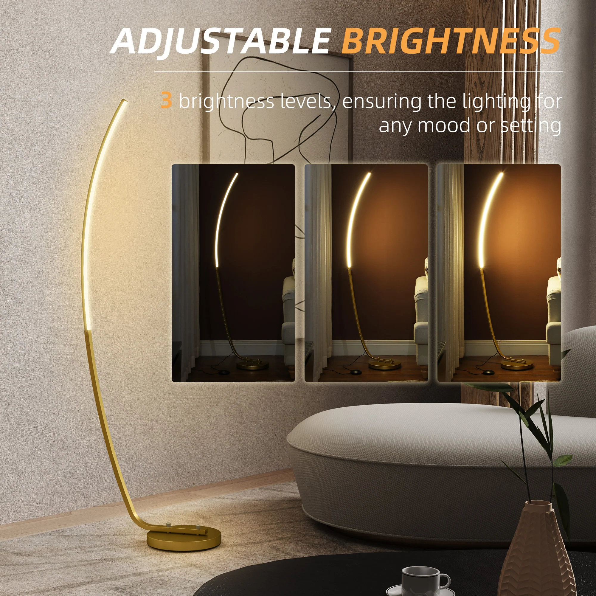HOMCOM Floor Lamp with LED Strip, Standing Lamp for Living Room, Gold Tone - Image 4