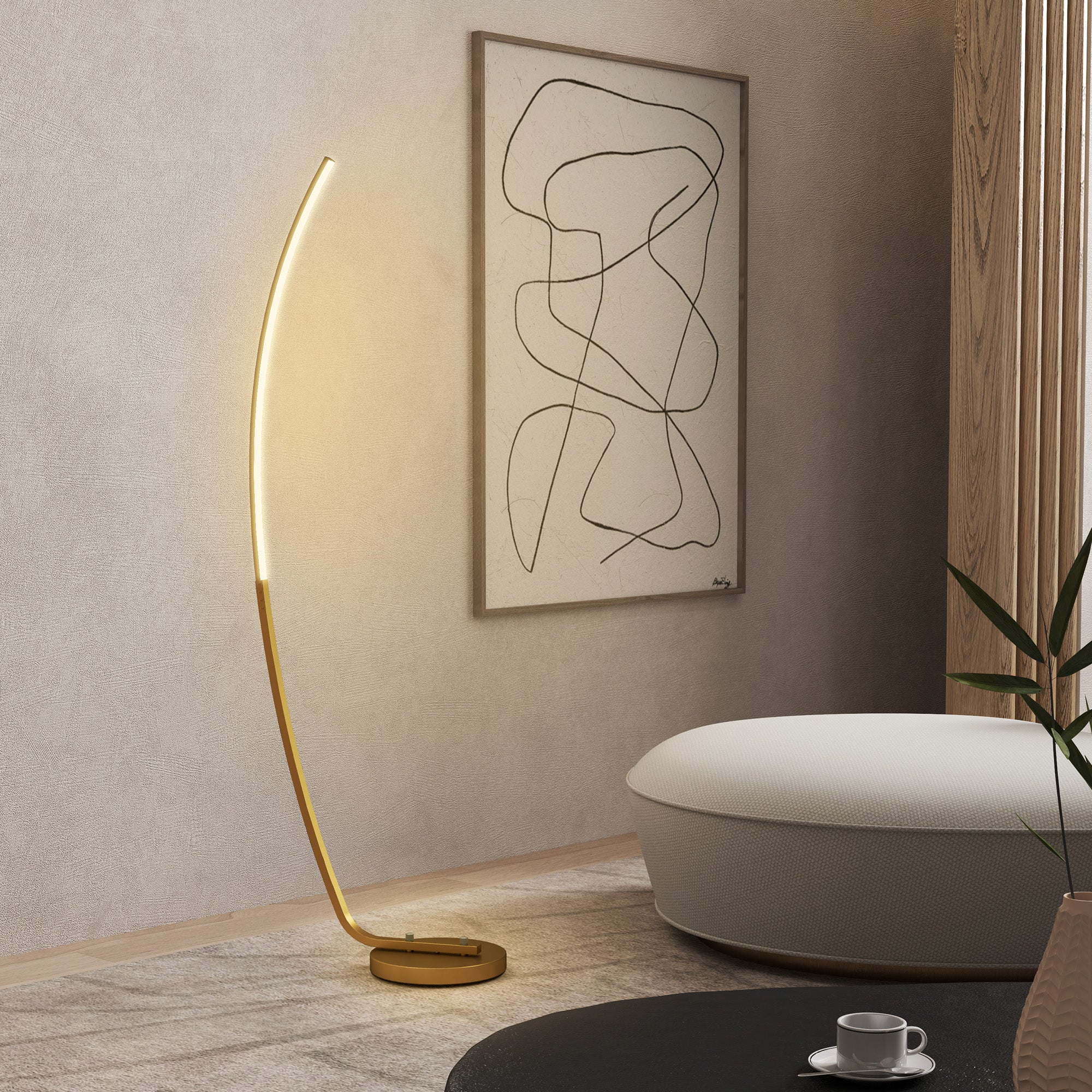HOMCOM Floor Lamp with LED Strip, Standing Lamp for Living Room, Gold Tone - Image 8