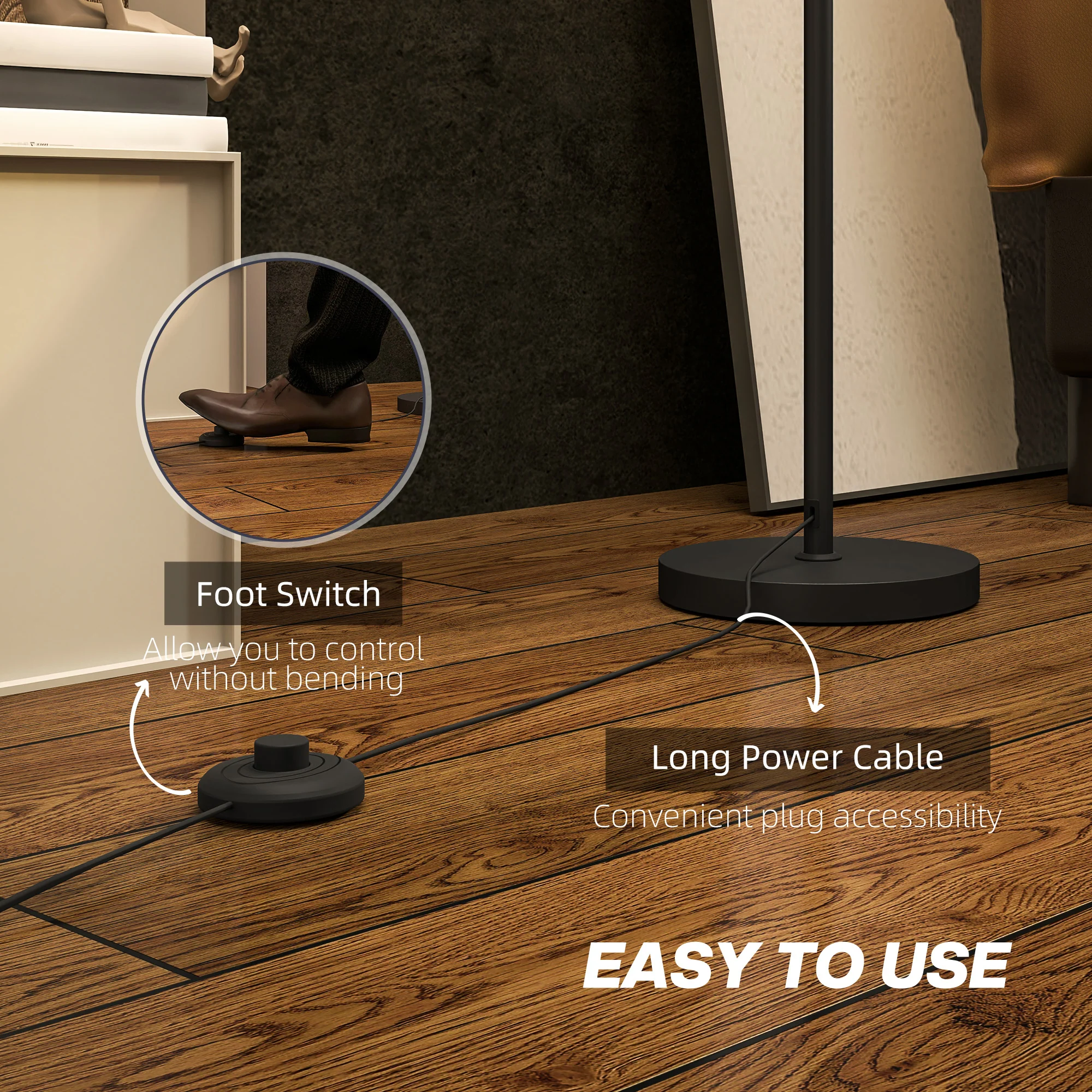 HOMCOM Floor Lamp With Linen Shade & Foot Switch For Living Room, White - Image 4