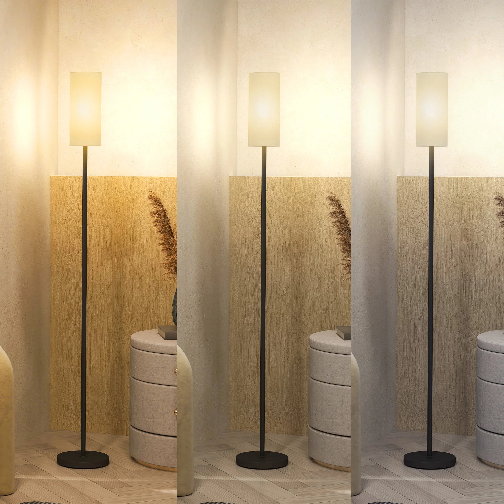 HOMCOM Floor Lamp With Linen Shade & Foot Switch For Living Room, White - Image 9