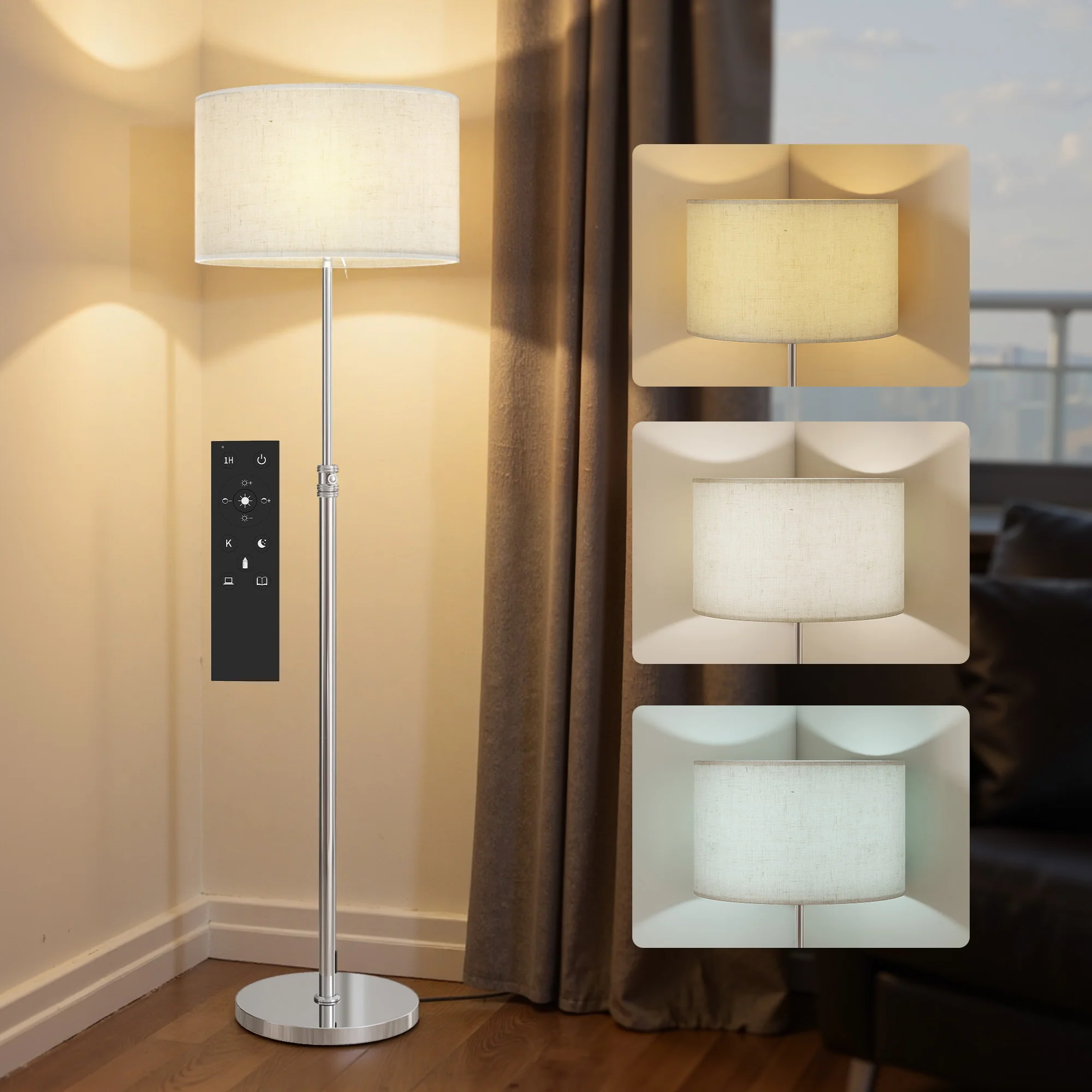 HOMCOM Floor Lamp With Remote Control And Adjustable Colour Temperatures