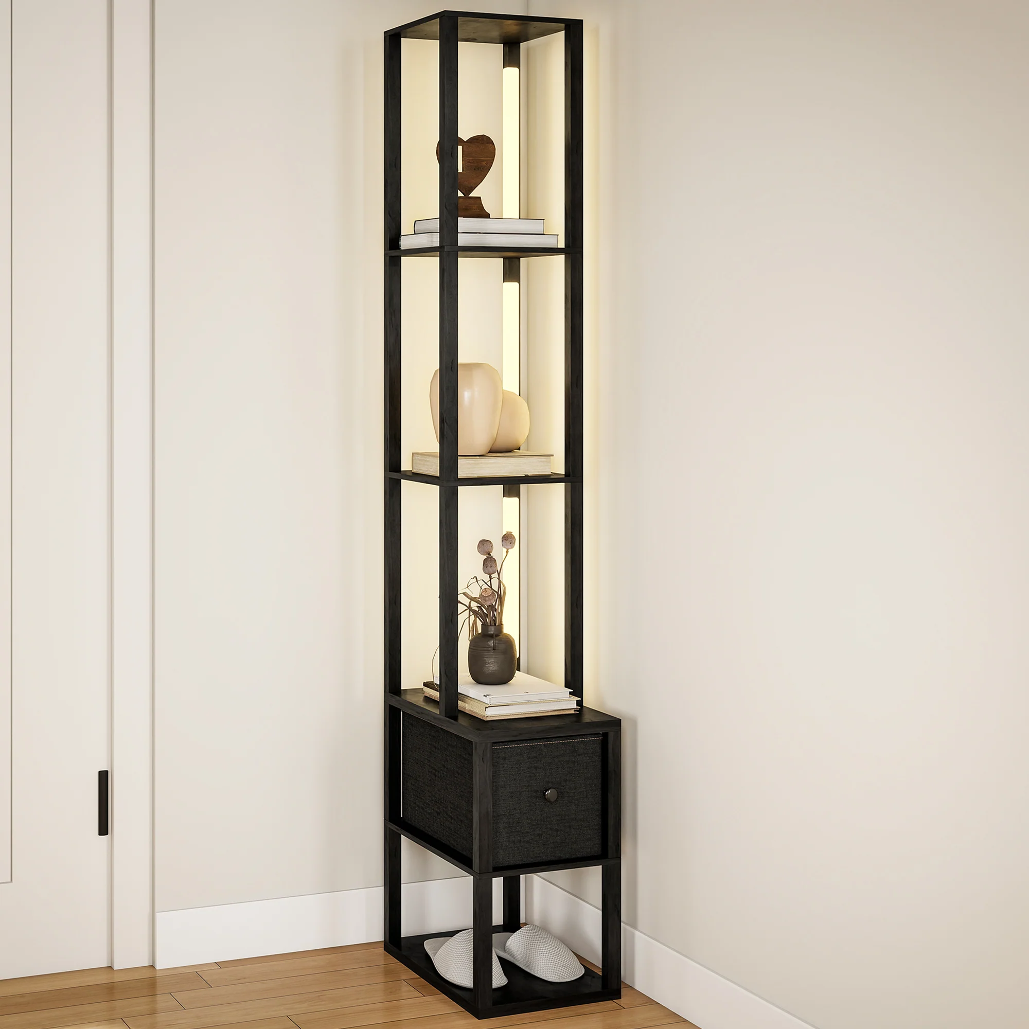 HOMCOM Floor Lamp With Shelves, LED Standing Lamp With Fabric Drawer - Image 10