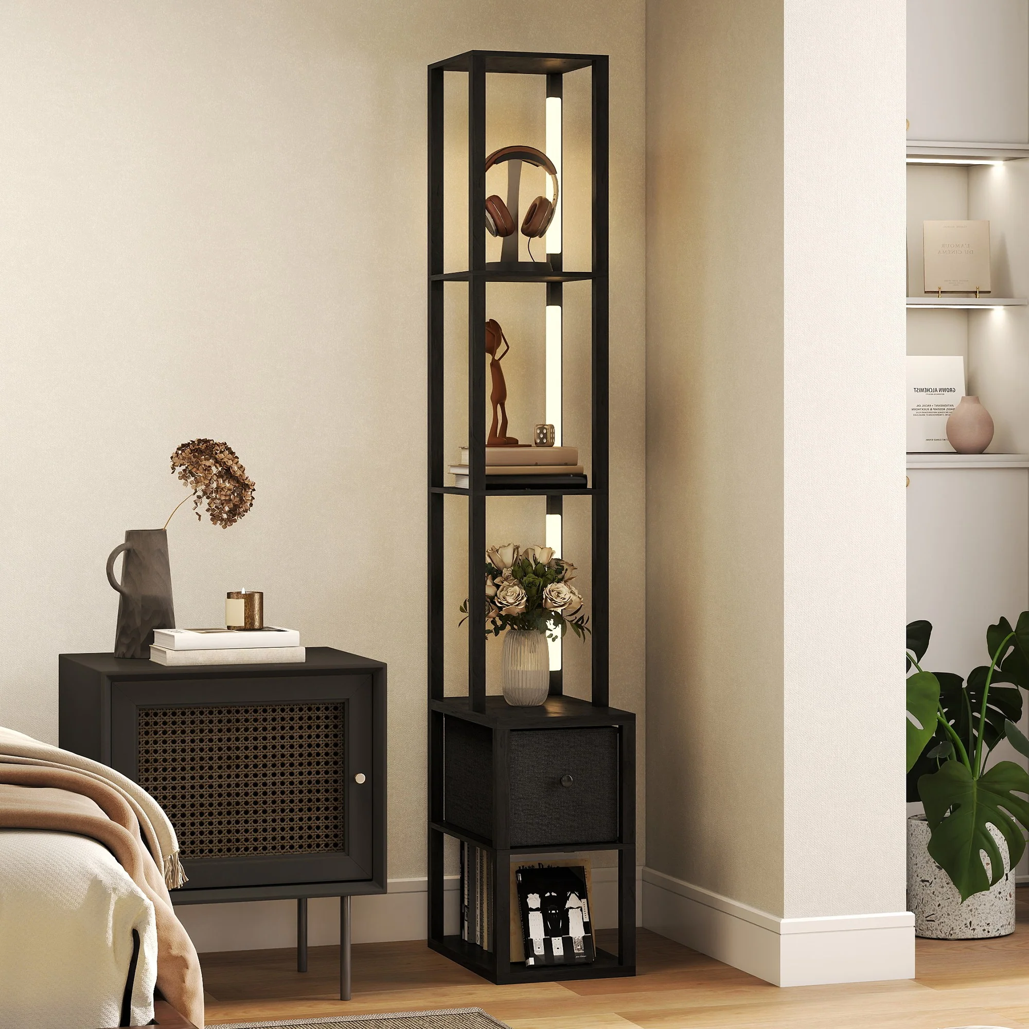 HOMCOM Floor Lamp With Shelves, LED Standing Lamp With Fabric Drawer - Image 11