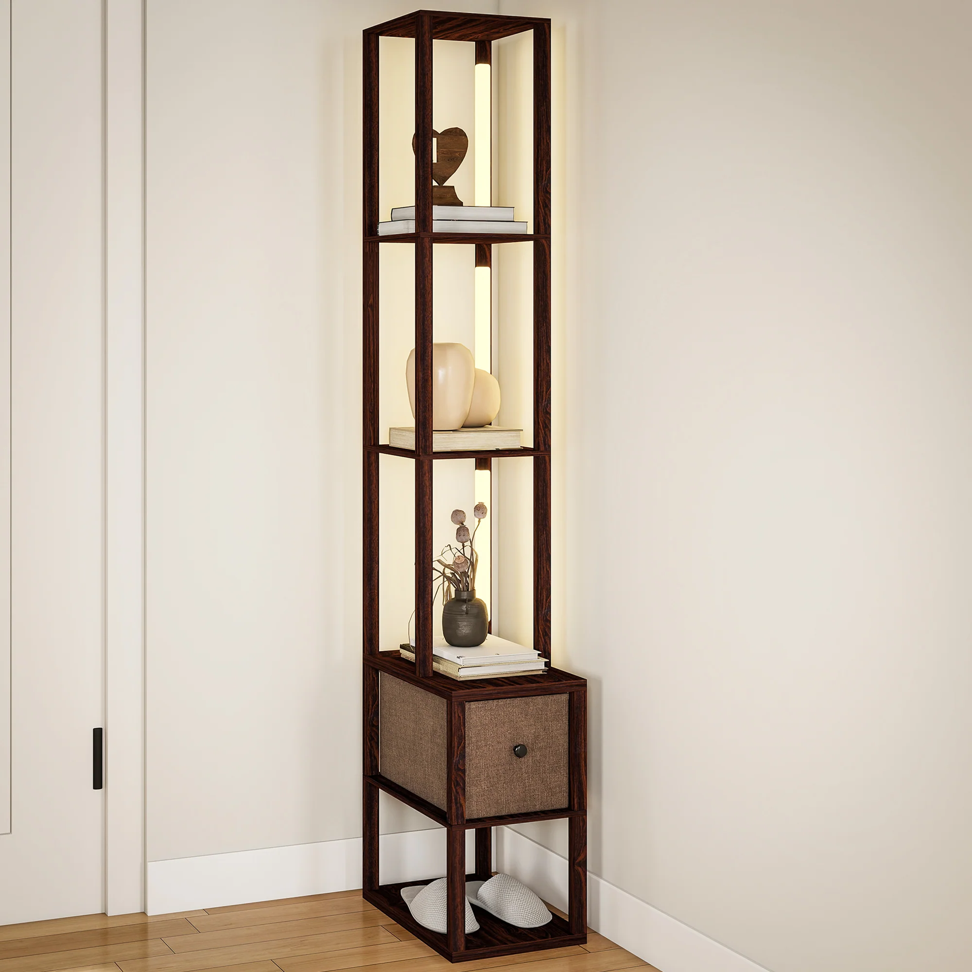 HOMCOM Floor Lamp With Shelves, LED Standing Lamp With Fabric Drawer - Image 19