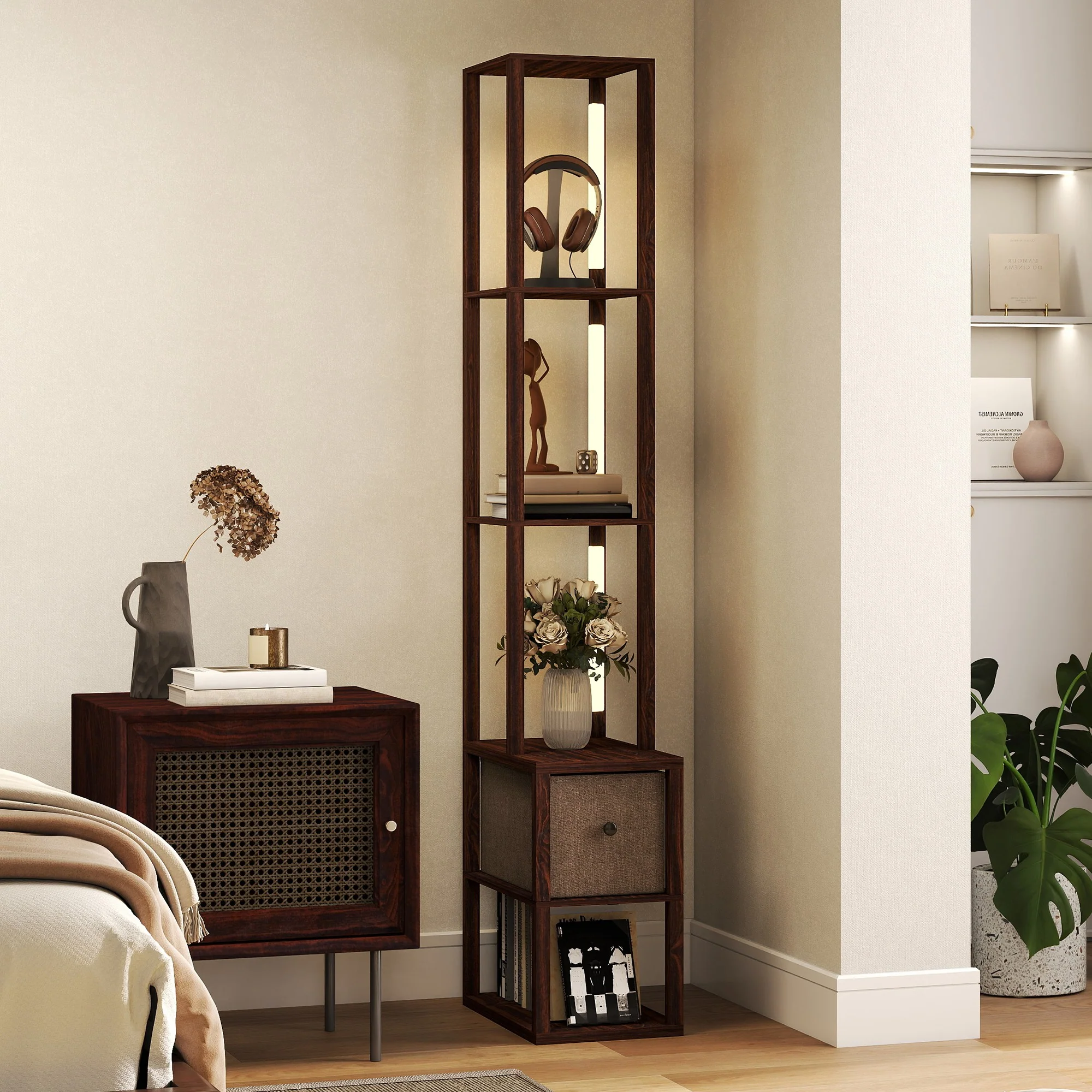 HOMCOM Floor Lamp With Shelves, LED Standing Lamp With Fabric Drawer - Image 20