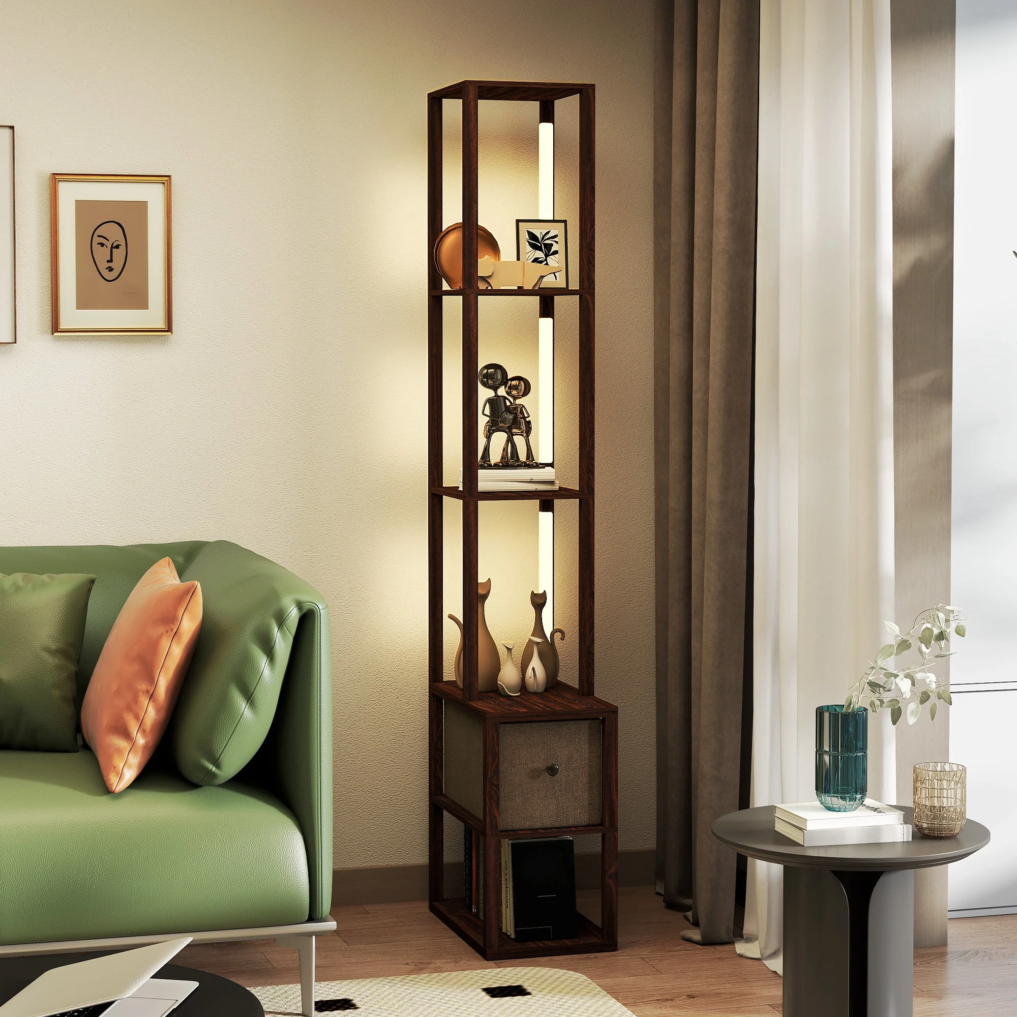 HOMCOM Floor Lamp With Shelves, LED Standing Lamp With Fabric Drawer - Image 25
