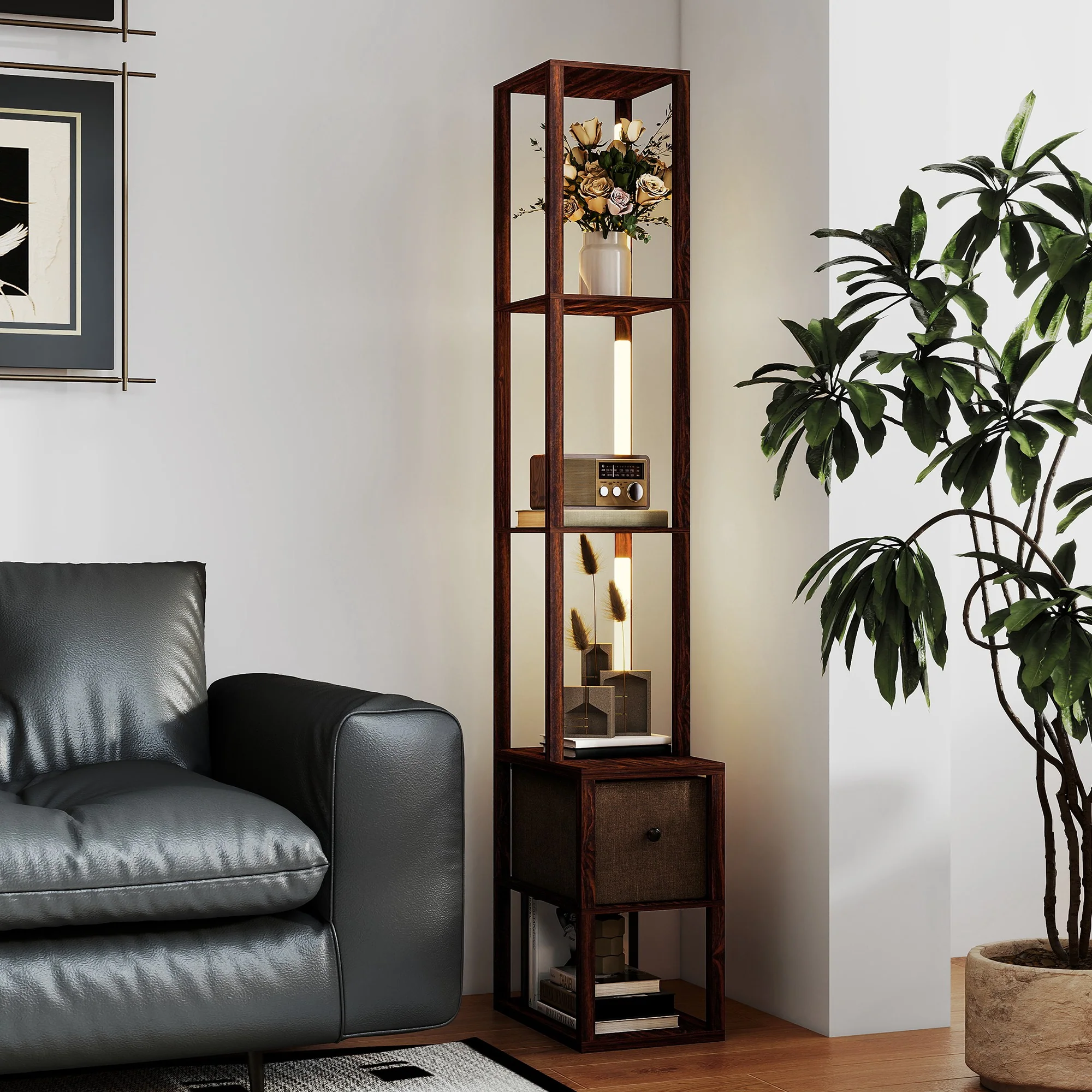HOMCOM Floor Lamp With Shelves, LED Standing Lamp With Fabric Drawer - Image 26