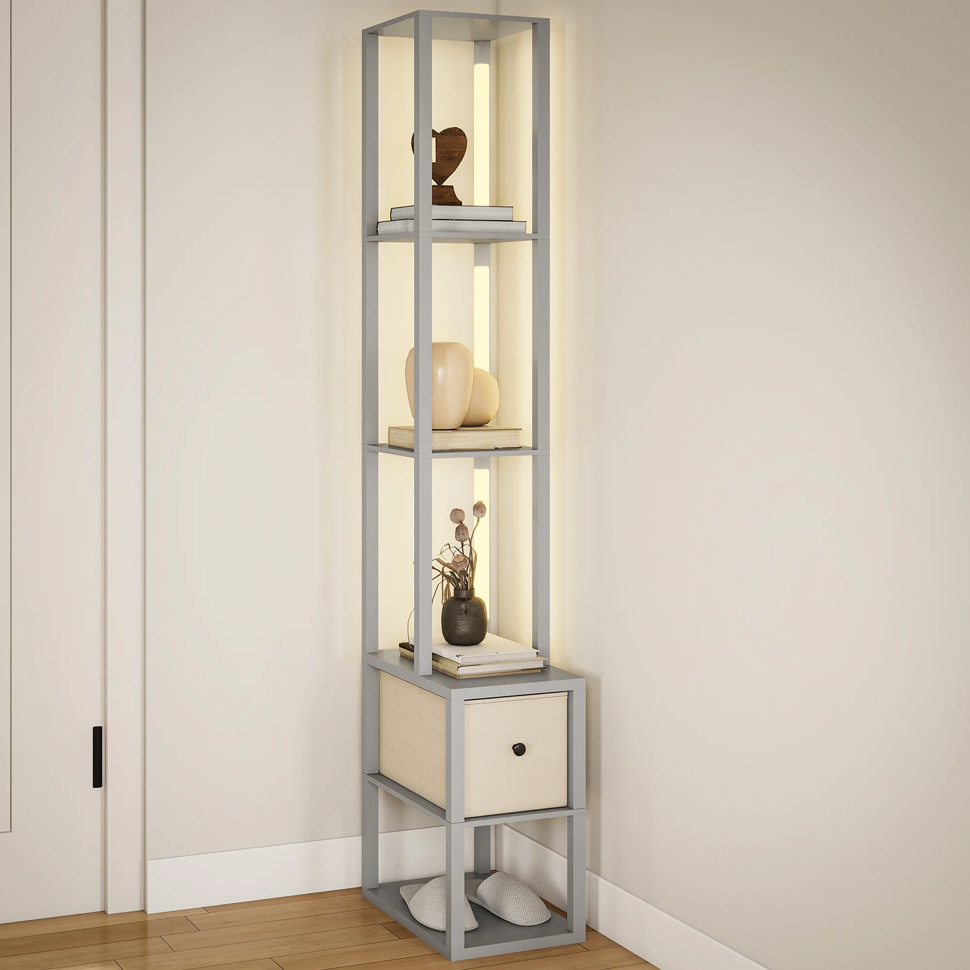 HOMCOM Floor Lamp With Shelves, LED Standing Lamp With Fabric Drawer - Image 28