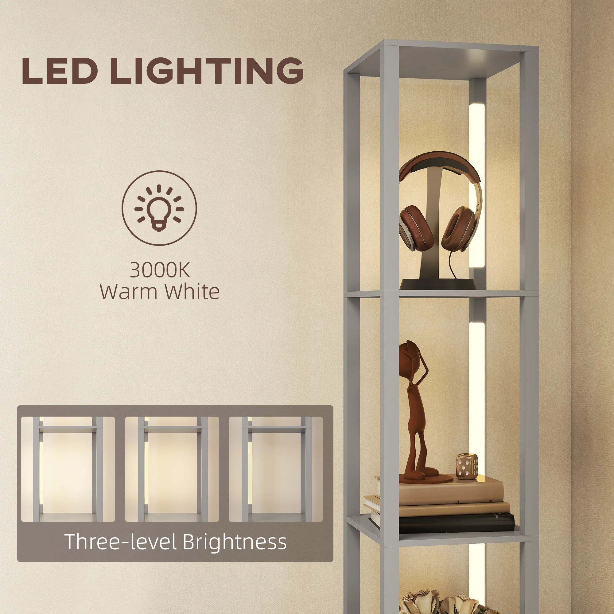 HOMCOM Floor Lamp With Shelves, LED Standing Lamp With Fabric Drawer - Image 31