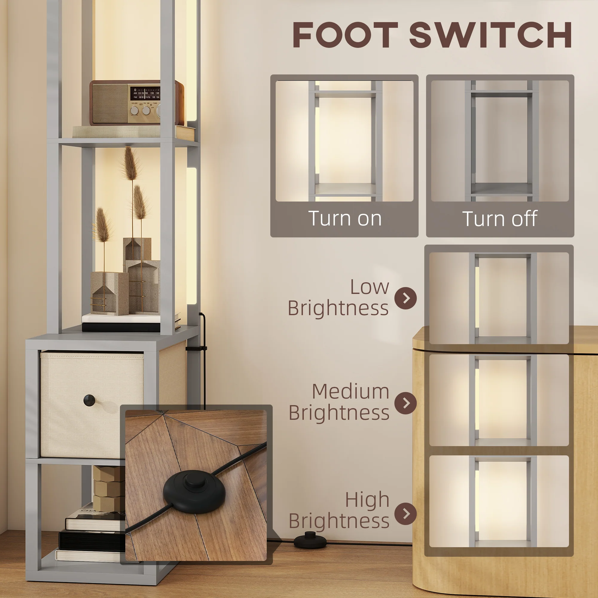 HOMCOM Floor Lamp With Shelves, LED Standing Lamp With Fabric Drawer - Image 33