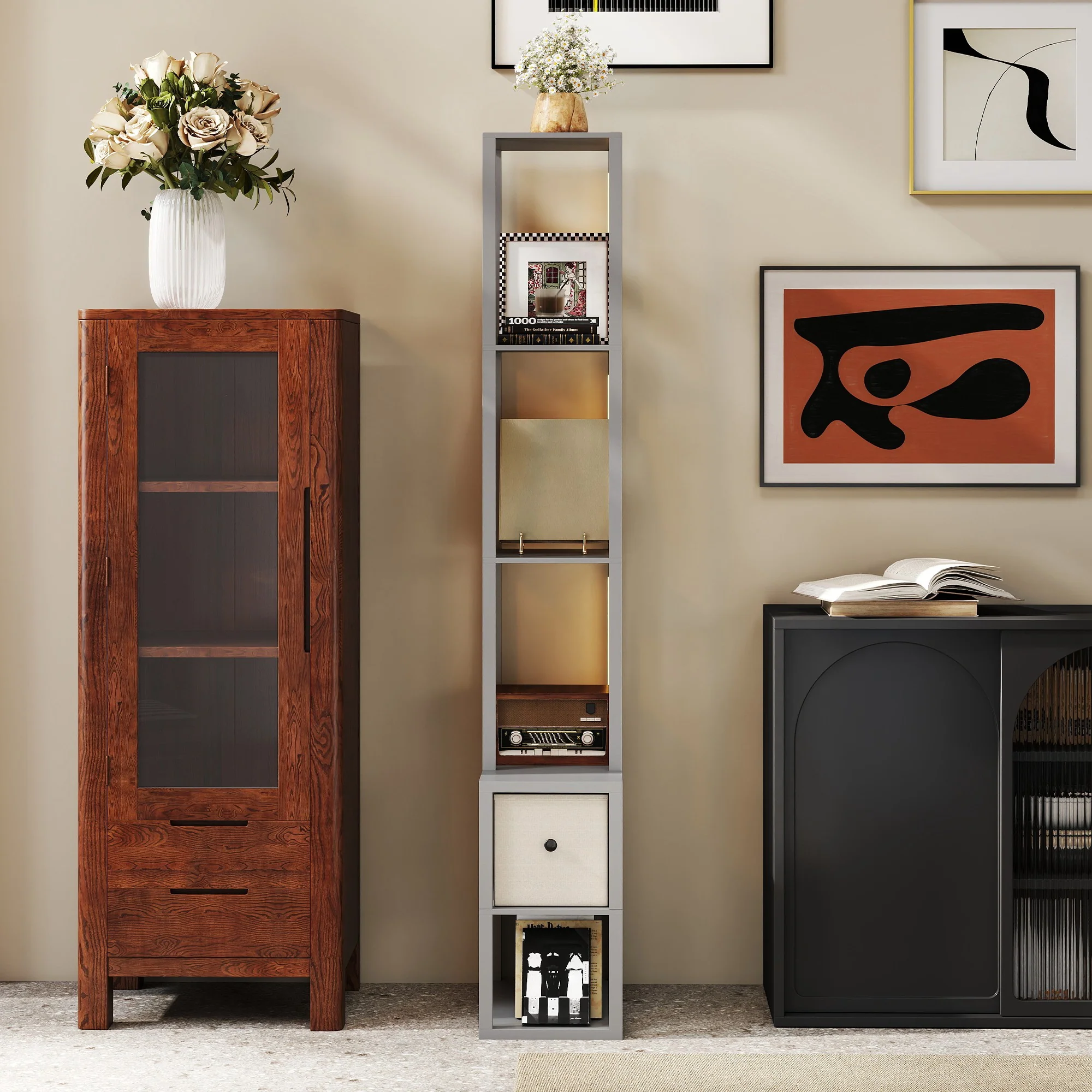 HOMCOM Floor Lamp With Shelves, LED Standing Lamp With Fabric Drawer - Image 36