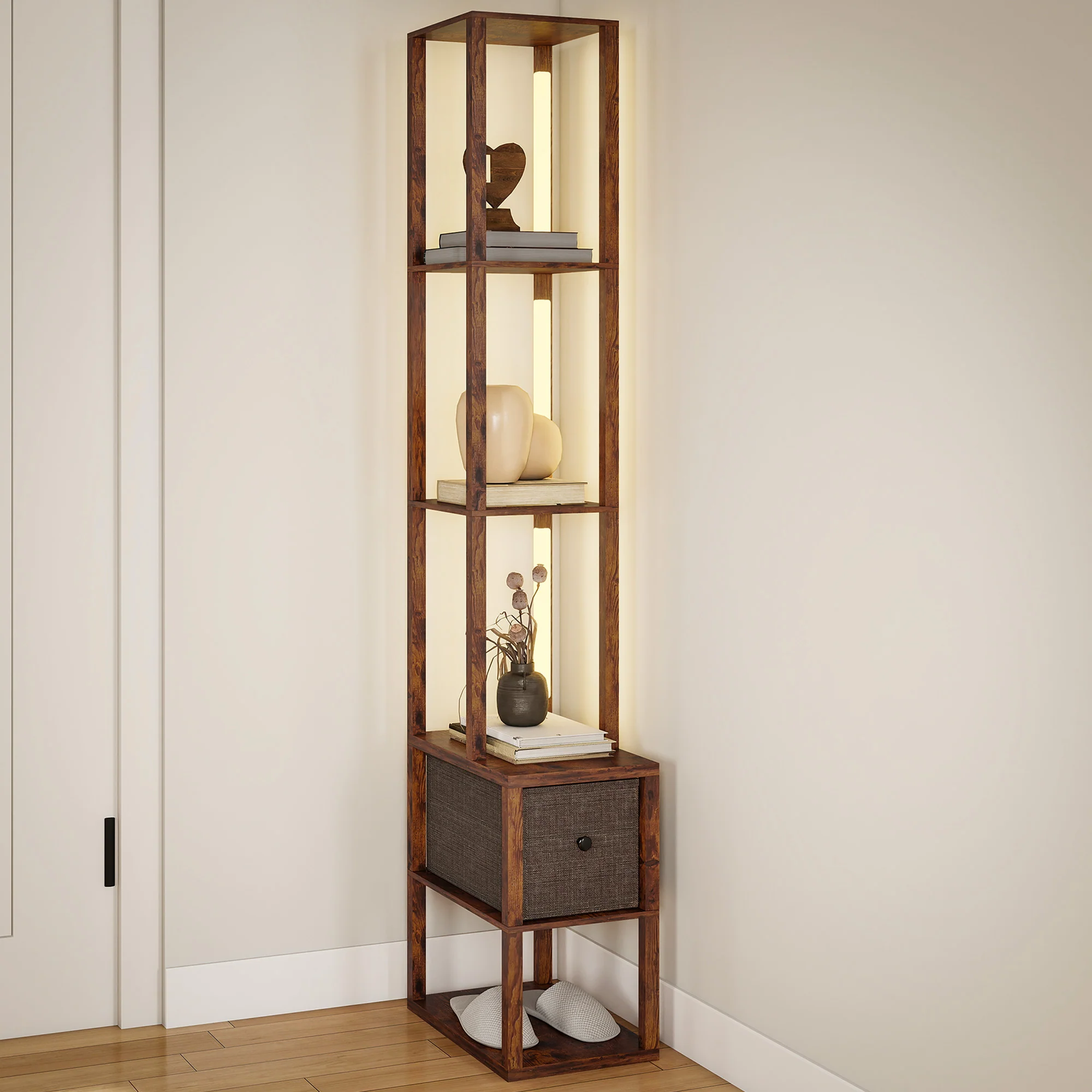 HOMCOM Floor Lamp With Shelves, LED Standing Lamp With Fabric Drawer - Image 37