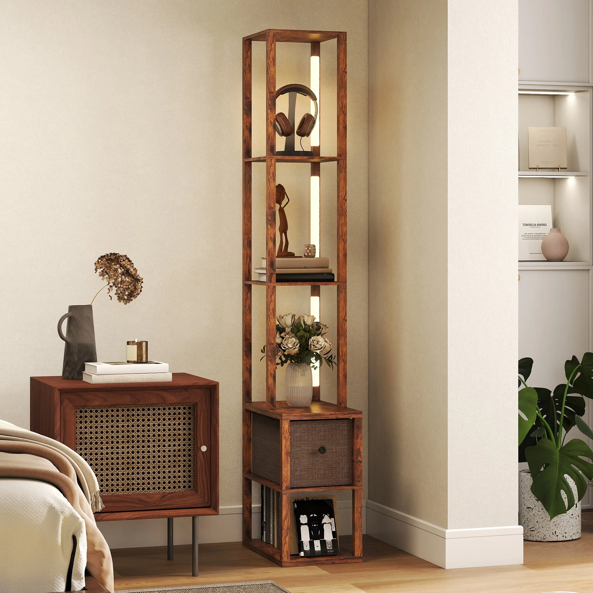 HOMCOM Floor Lamp With Shelves, LED Standing Lamp With Fabric Drawer - Image 38