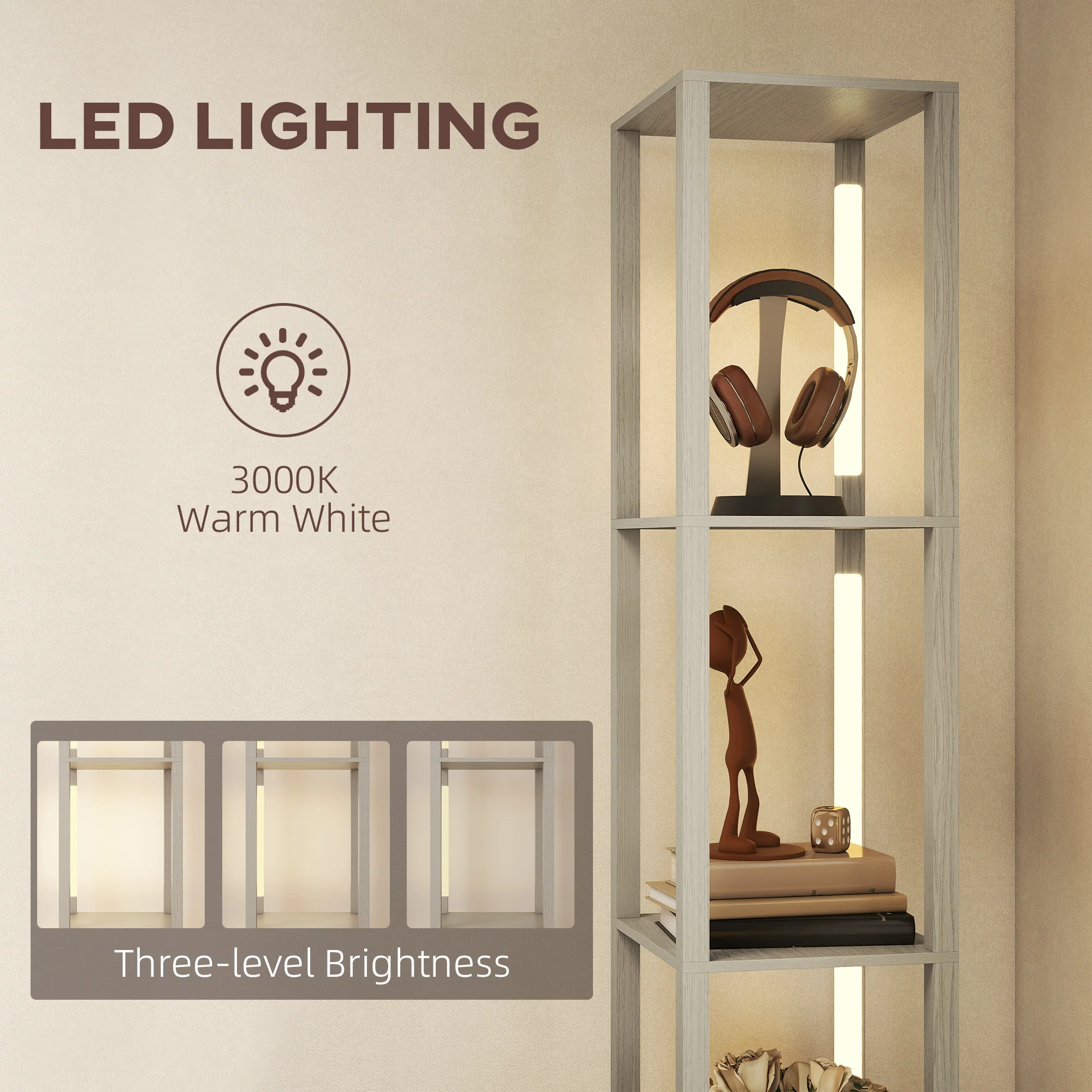 HOMCOM Floor Lamp With Shelves, LED Standing Lamp With Fabric Drawer - Image 4