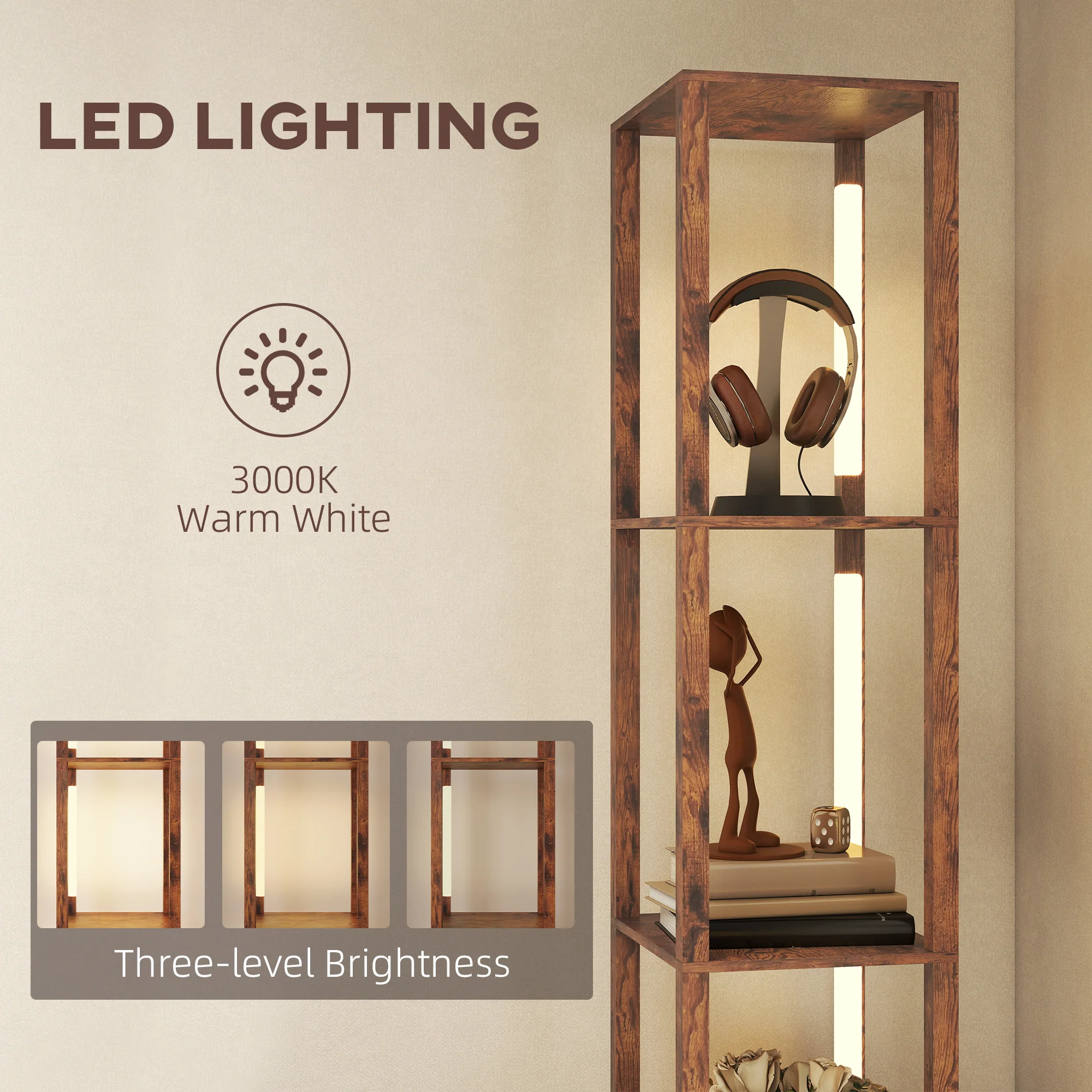 HOMCOM Floor Lamp With Shelves, LED Standing Lamp With Fabric Drawer - Image 40