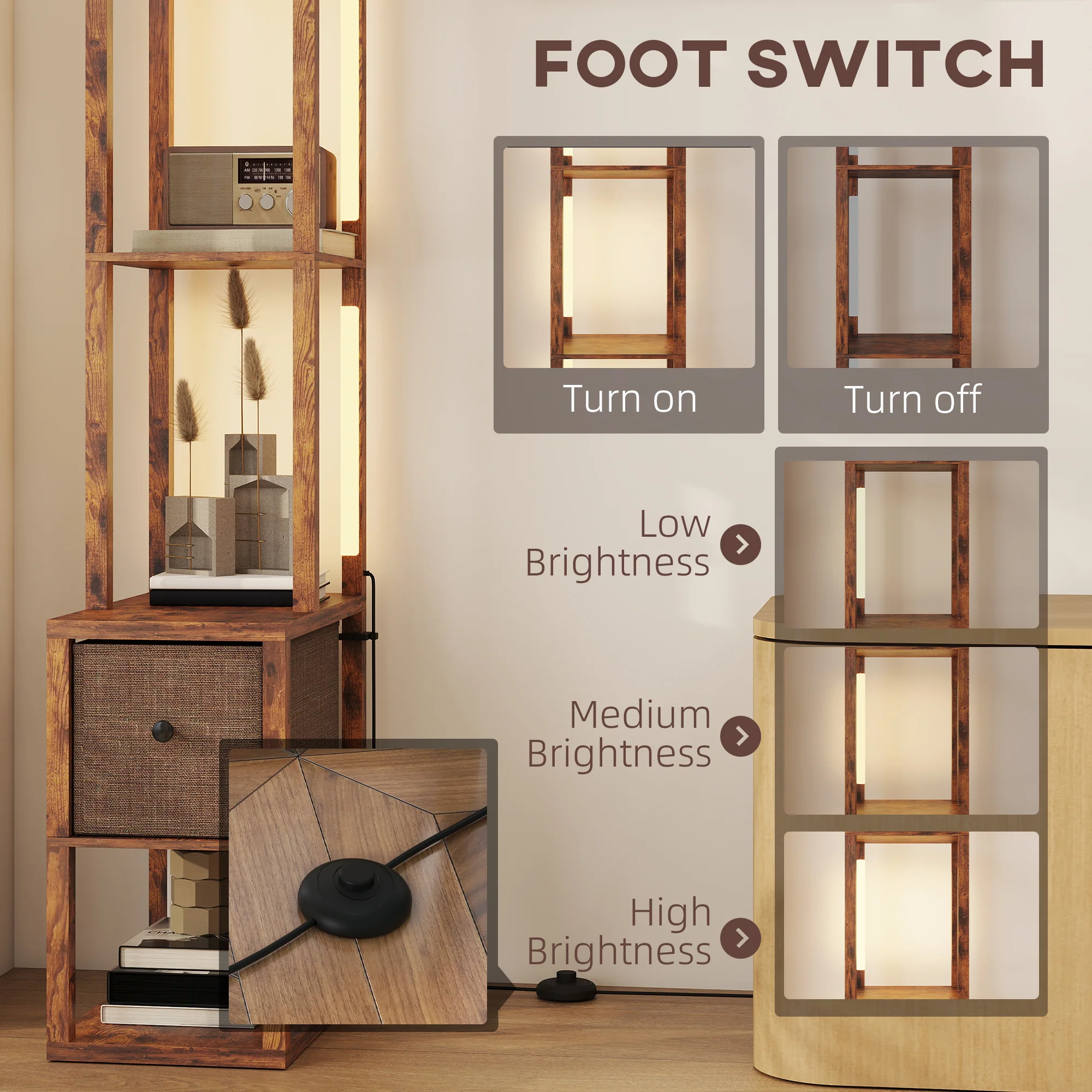 HOMCOM Floor Lamp With Shelves, LED Standing Lamp With Fabric Drawer - Image 42