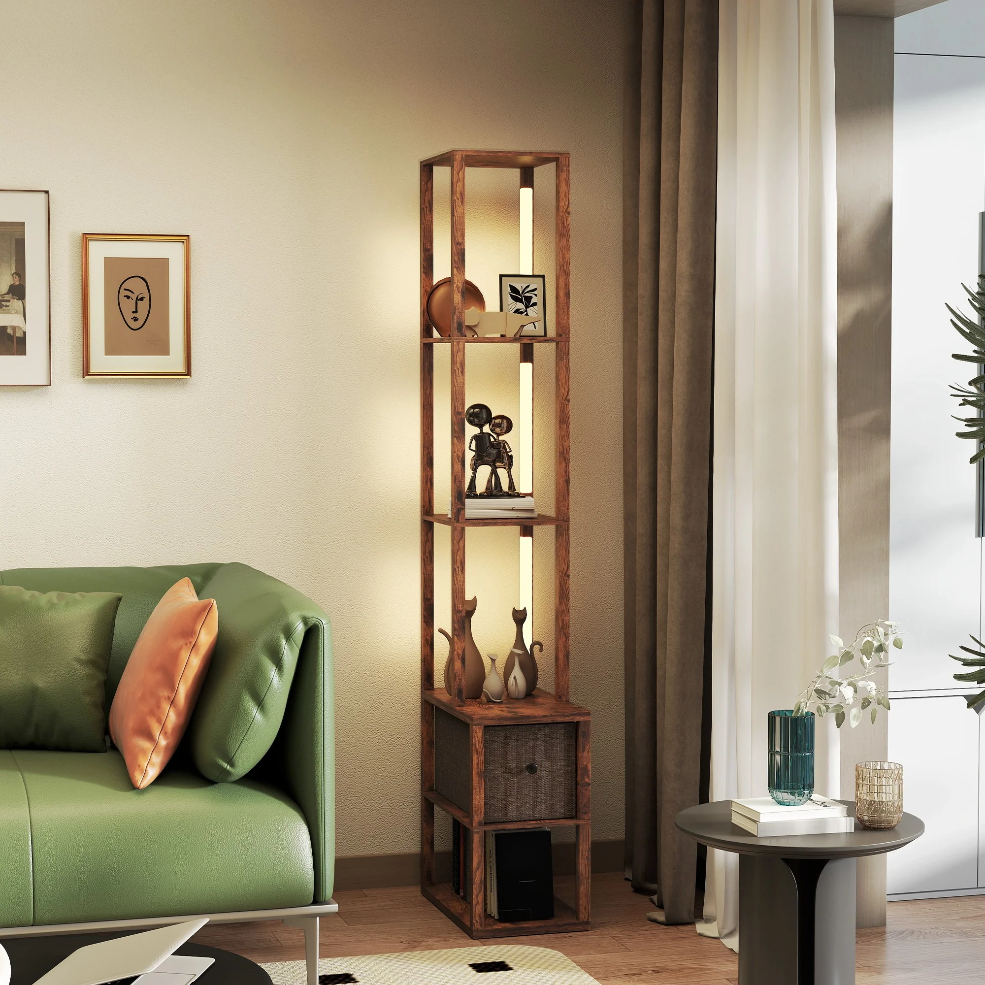 HOMCOM Floor Lamp With Shelves, LED Standing Lamp With Fabric Drawer - Image 43