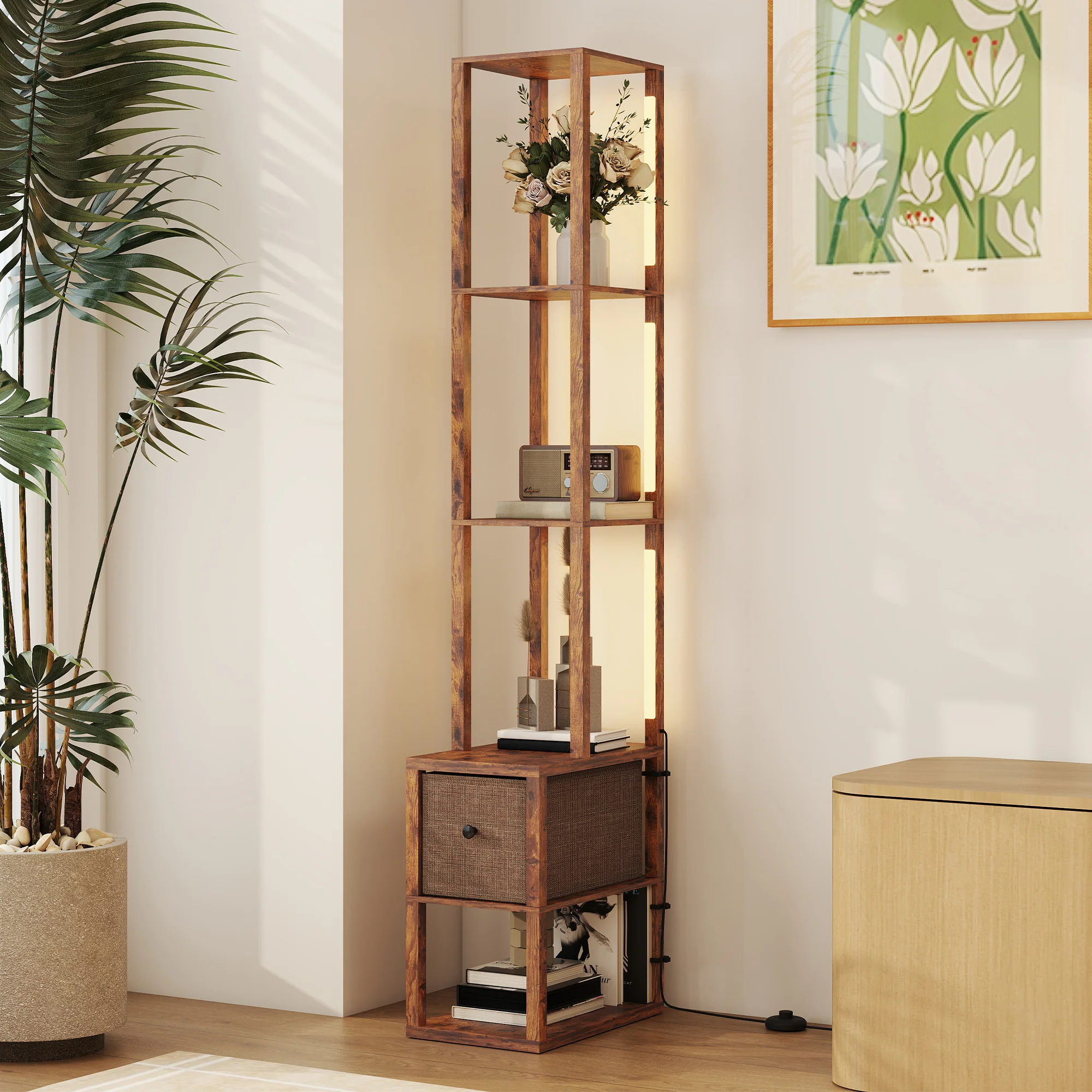 HOMCOM Floor Lamp With Shelves, LED Standing Lamp With Fabric Drawer - Image 44