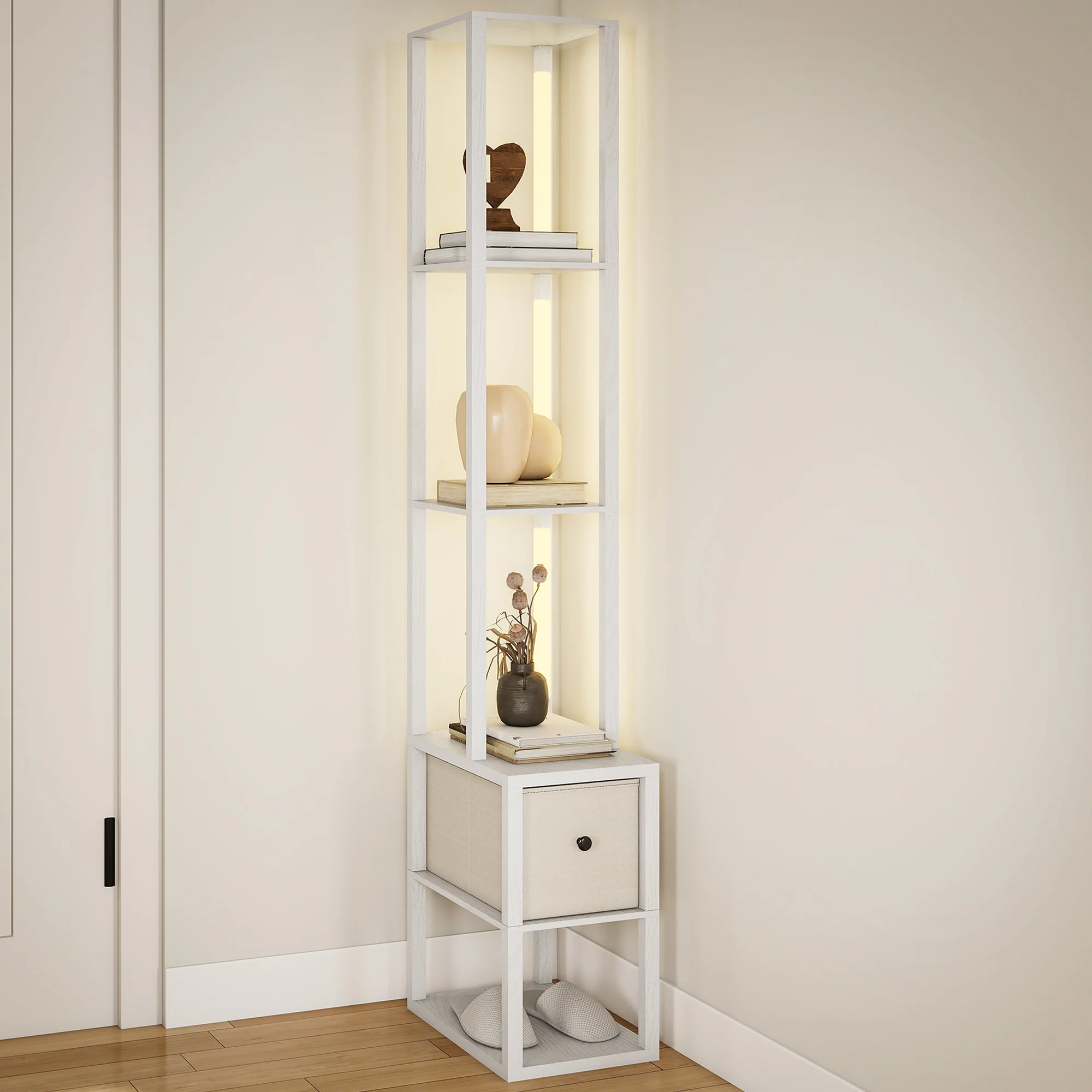HOMCOM Floor Lamp With Shelves, LED Standing Lamp With Fabric Drawer - Image 46