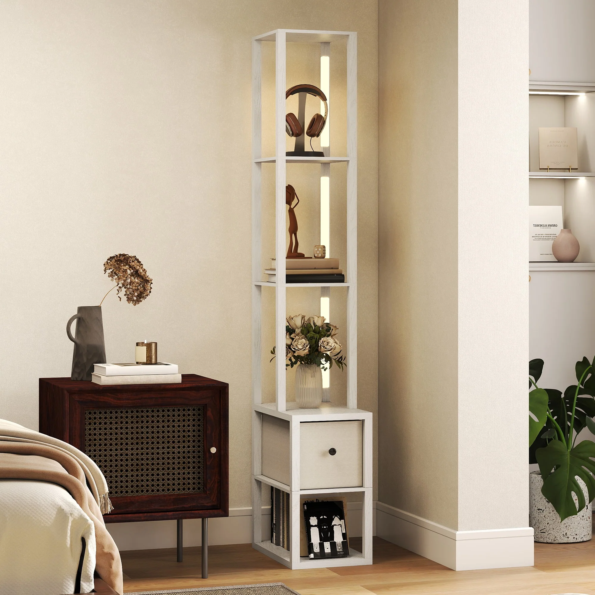 HOMCOM Floor Lamp With Shelves, LED Standing Lamp With Fabric Drawer - Image 47
