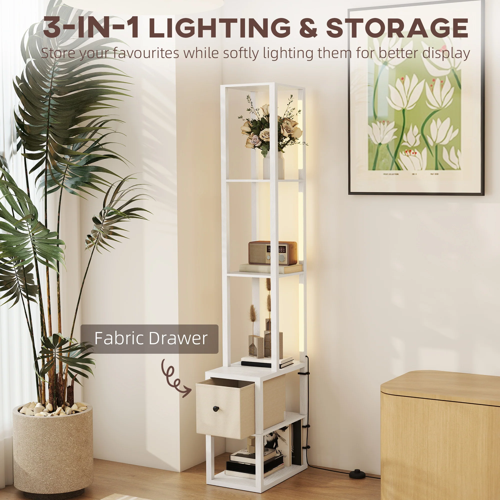 HOMCOM Floor Lamp With Shelves, LED Standing Lamp With Fabric Drawer - Image 48