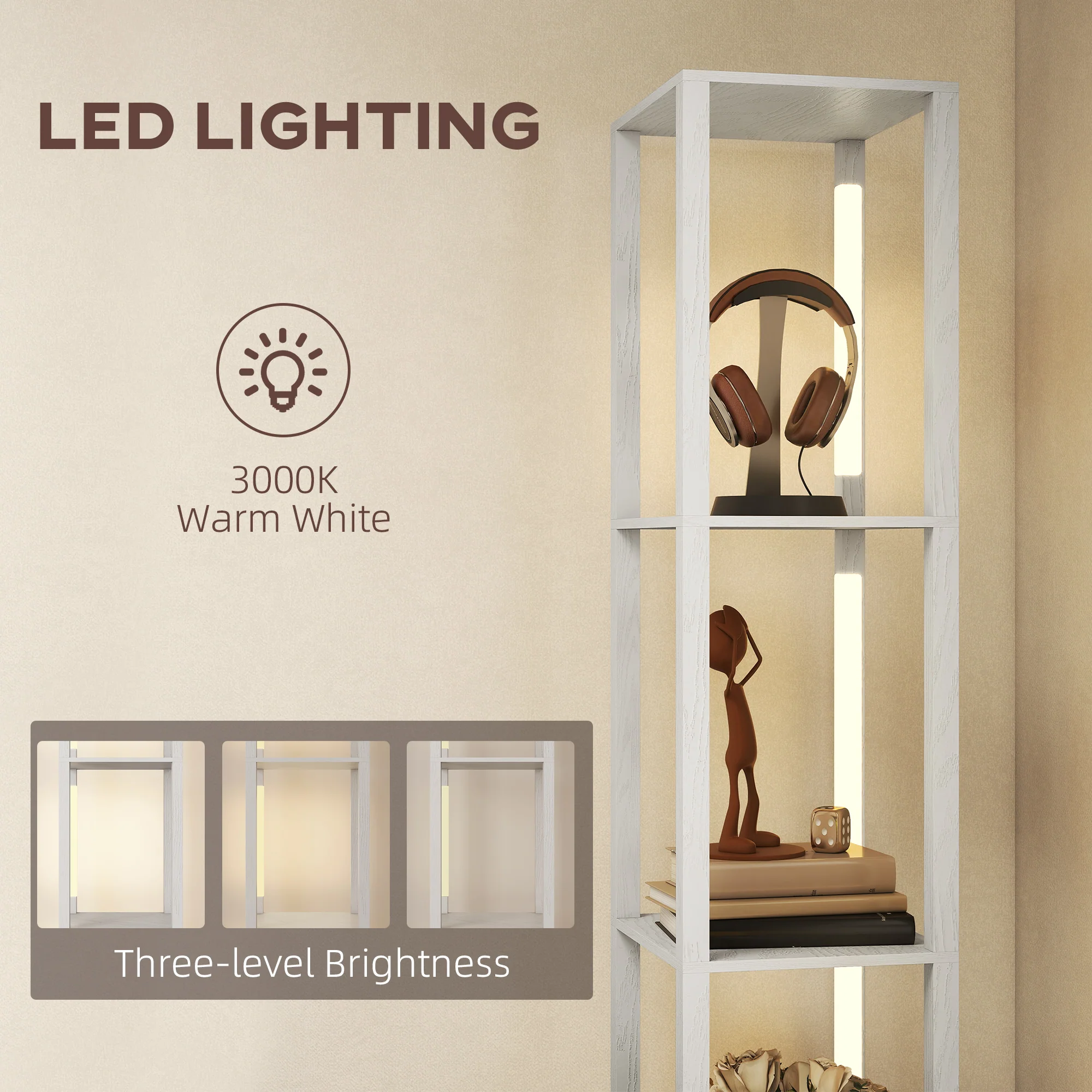 HOMCOM Floor Lamp With Shelves, LED Standing Lamp With Fabric Drawer - Image 49
