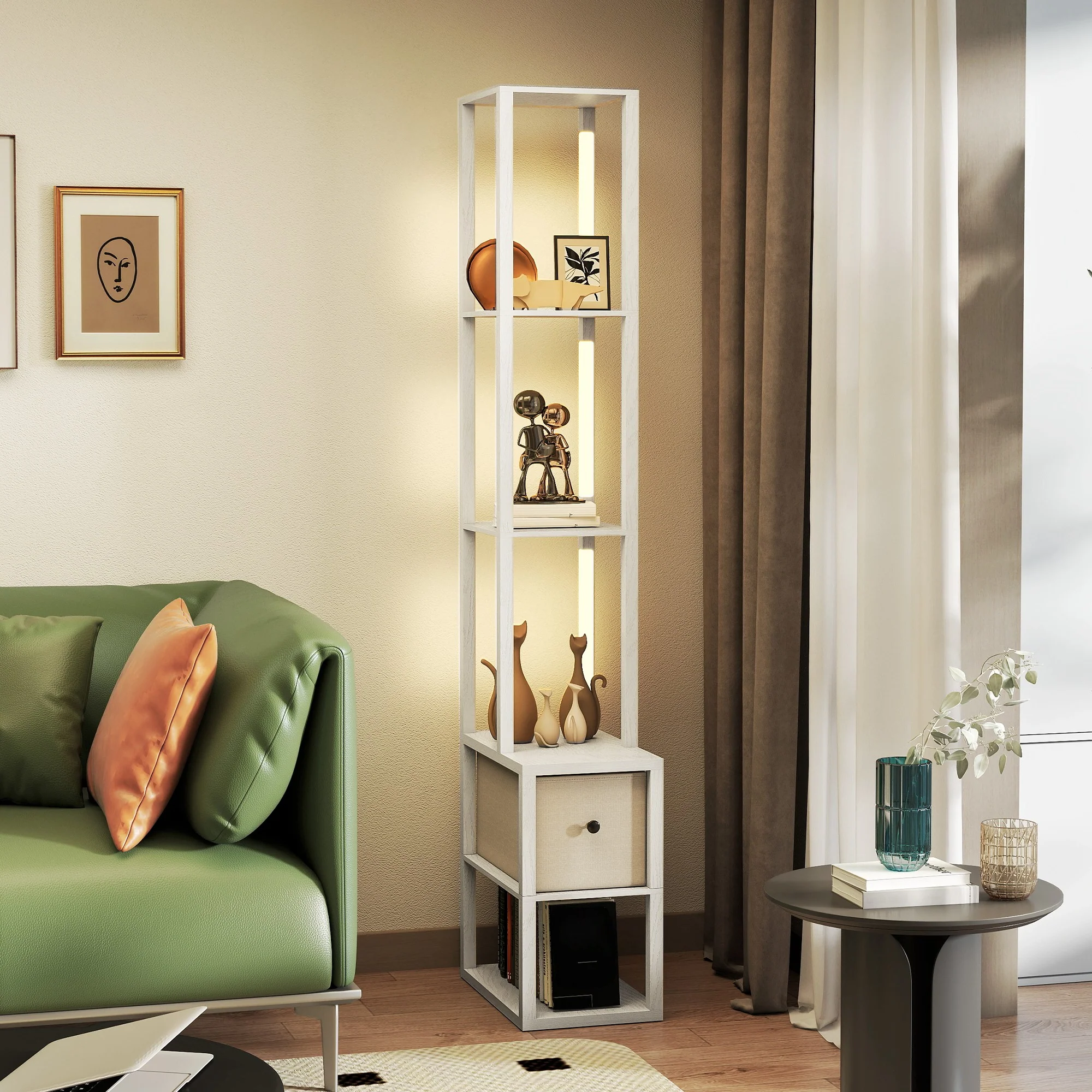 HOMCOM Floor Lamp With Shelves, LED Standing Lamp With Fabric Drawer - Image 52