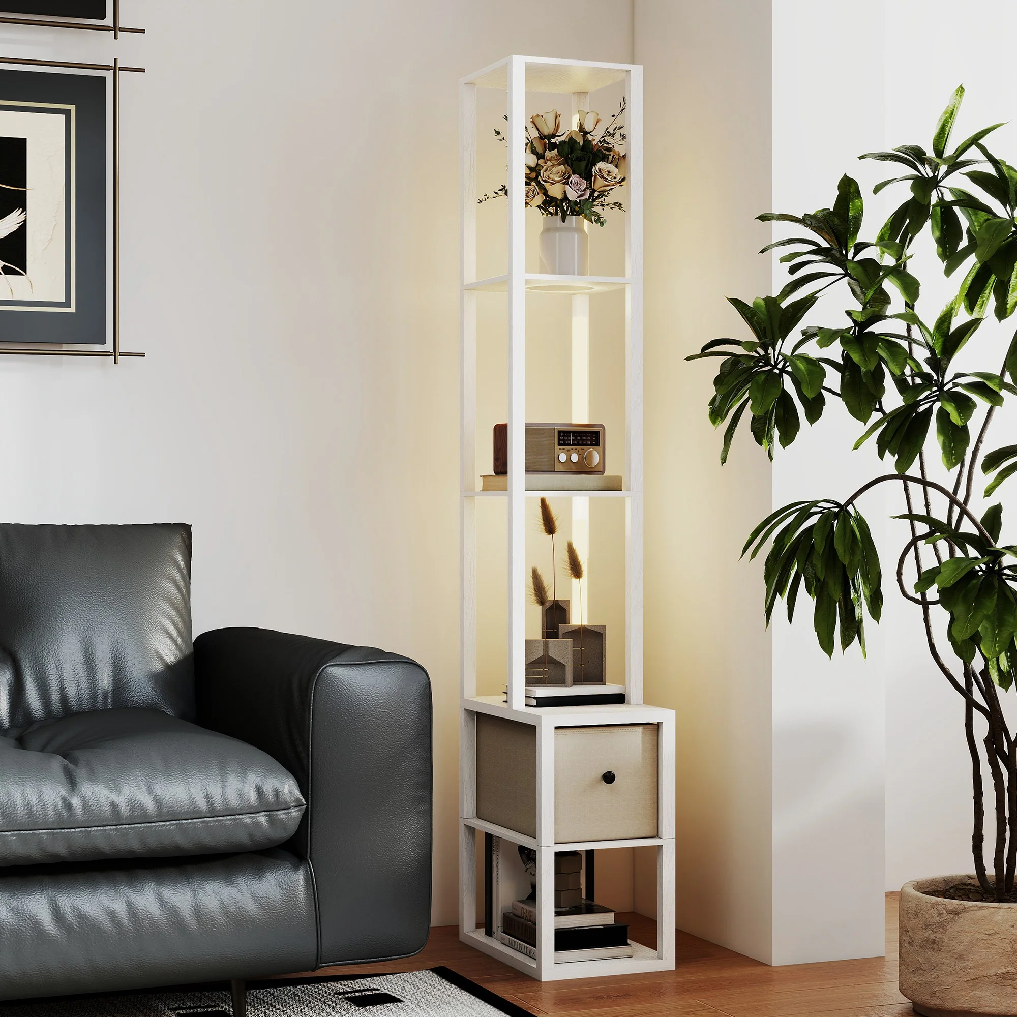 HOMCOM Floor Lamp With Shelves, LED Standing Lamp With Fabric Drawer - Image 53
