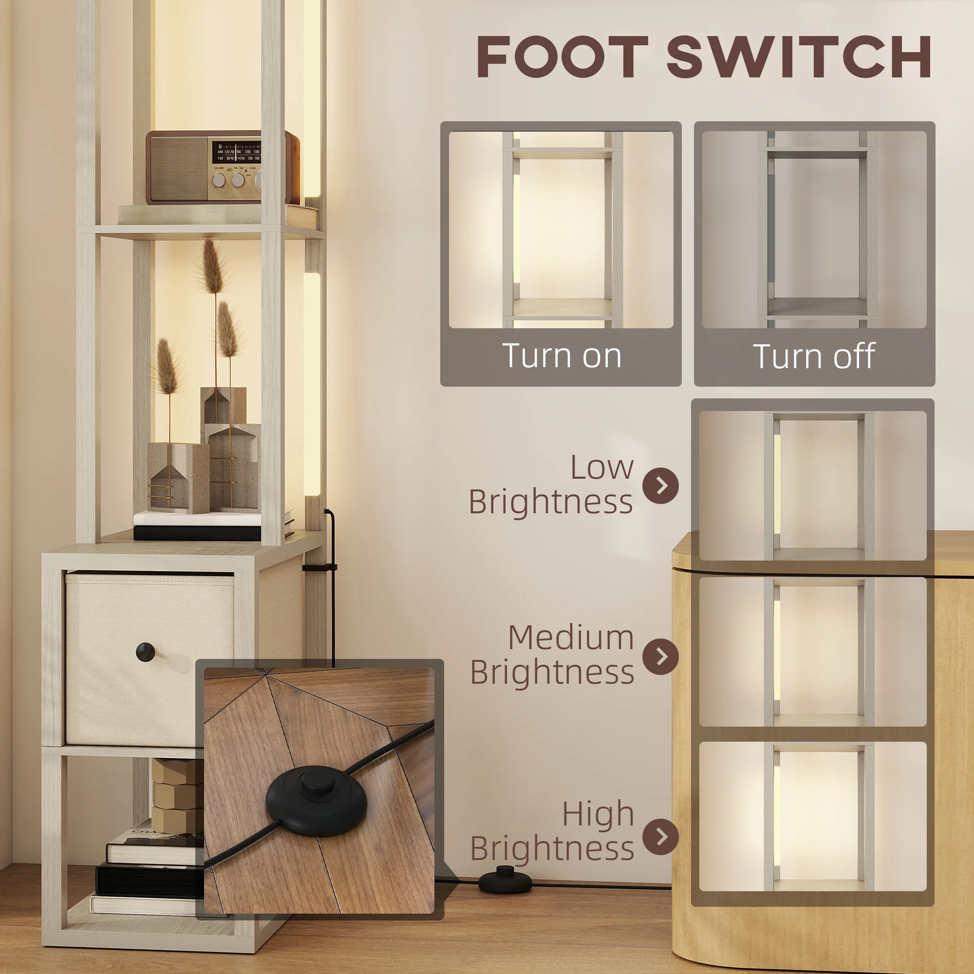 HOMCOM Floor Lamp With Shelves, LED Standing Lamp With Fabric Drawer - Image 6