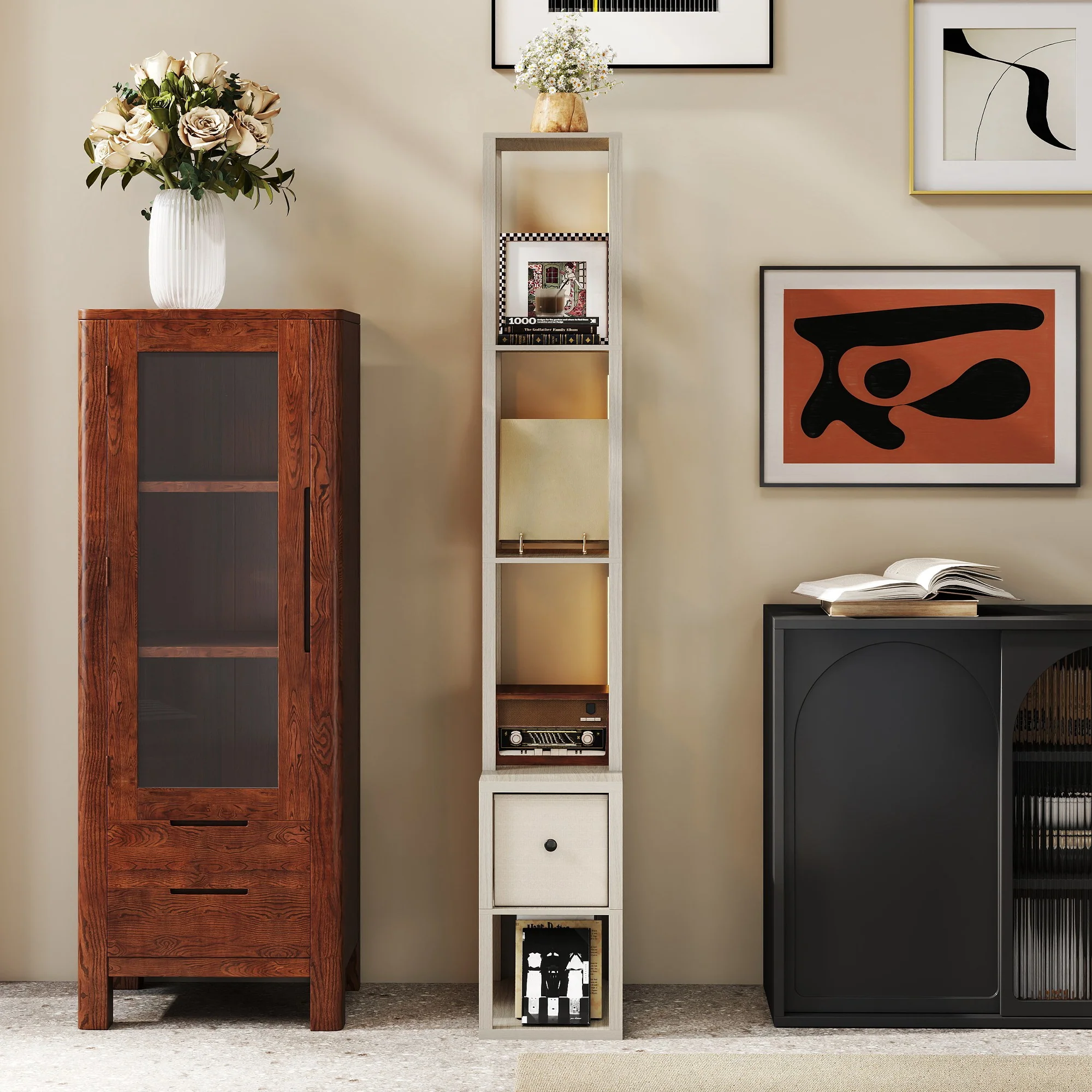 HOMCOM Floor Lamp With Shelves, LED Standing Lamp With Fabric Drawer - Image 9