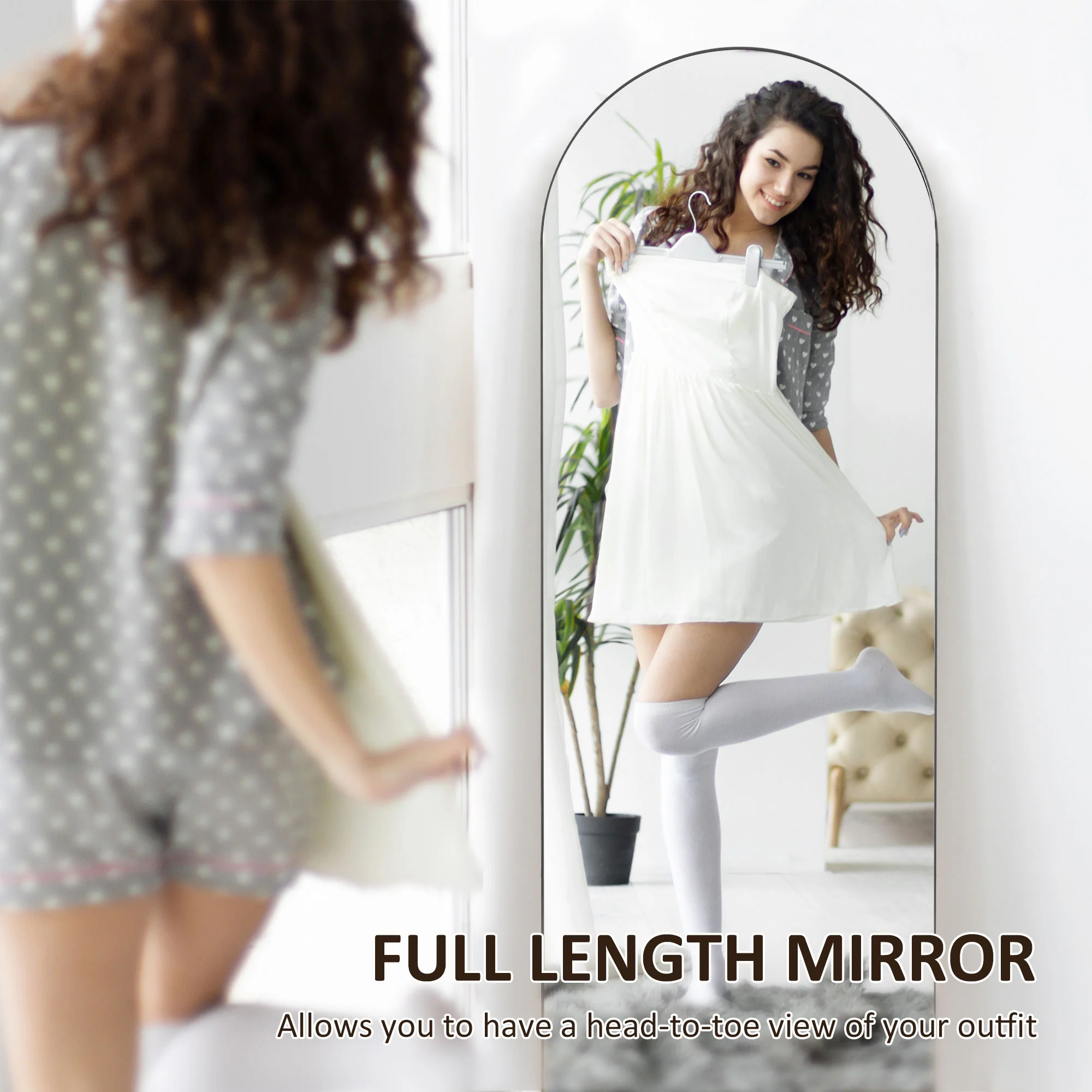 HOMCOM Floor Mirror Wall Mount Leaning Standing Mirror 50 X 150cm Black - Image 3
