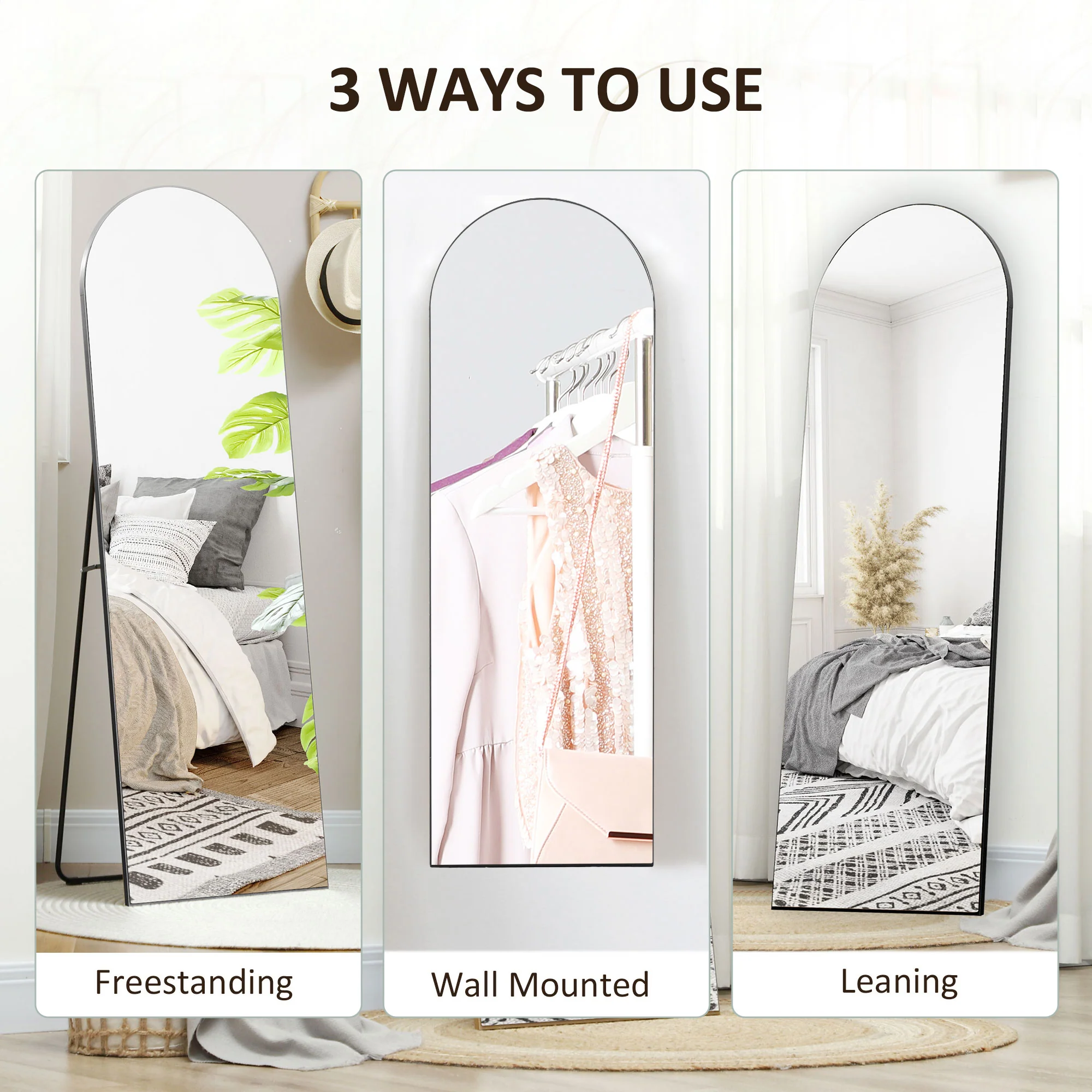 HOMCOM Floor Mirror Wall Mount Leaning Standing Mirror 50 X 150cm Black - Image 6