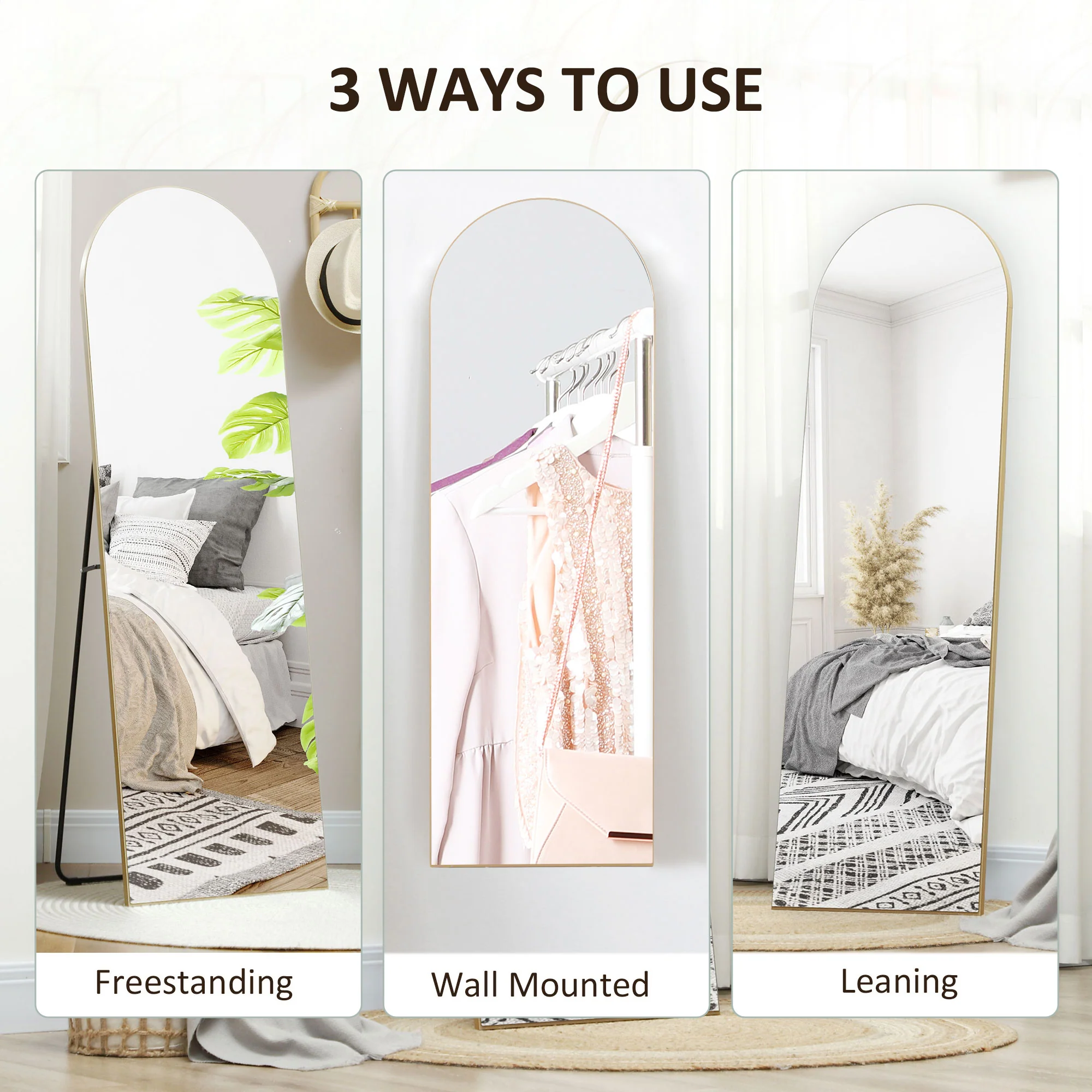 HOMCOM Floor Mirror Wall Mount Leaning Standing Mirror 50 X 150cm Gold Tone - Image 6