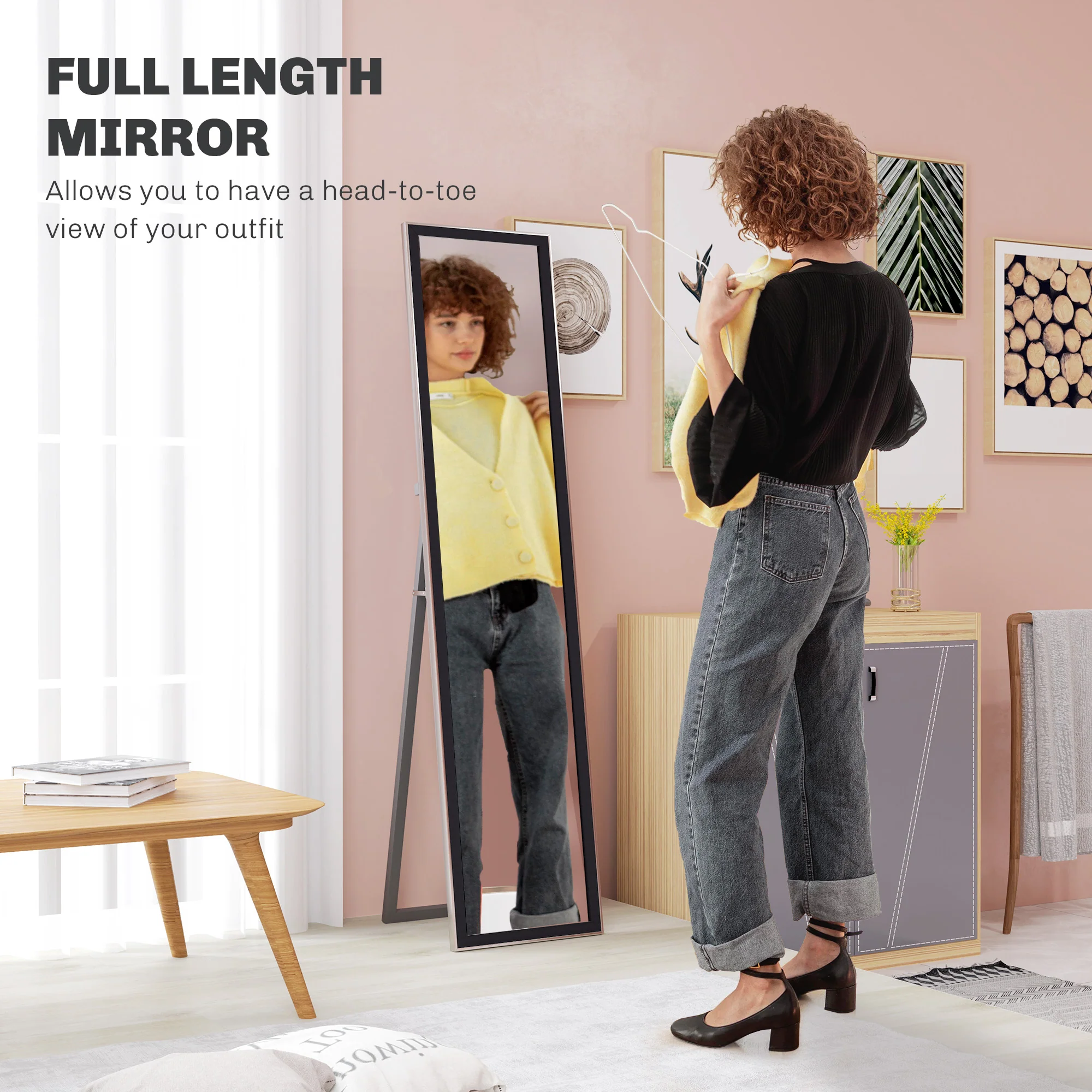 HOMCOM Floor Mirror Wall Mounted Leaning Standing Mirror - Image 3