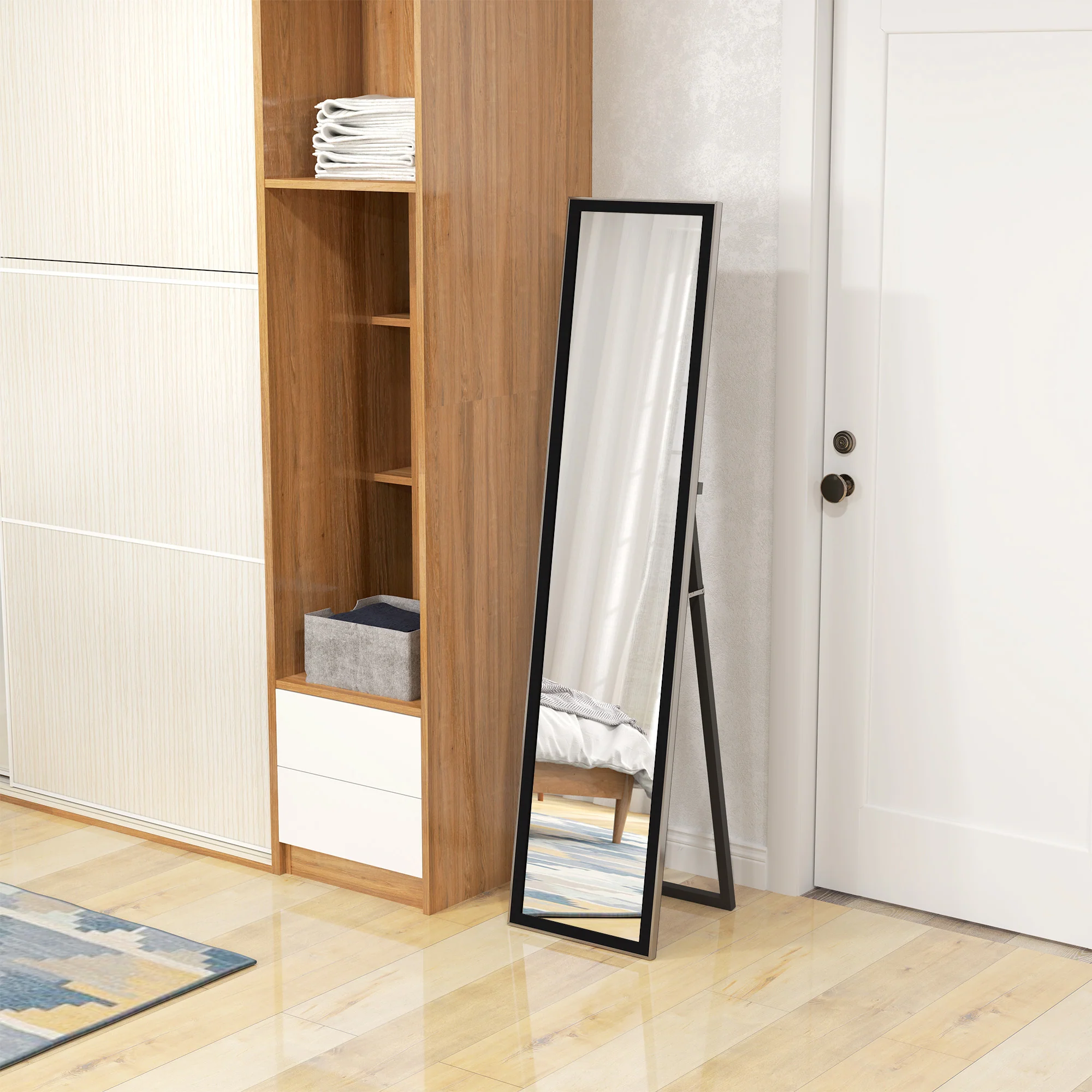 HOMCOM Floor Mirror Wall Mounted Leaning Standing Mirror - Image 8