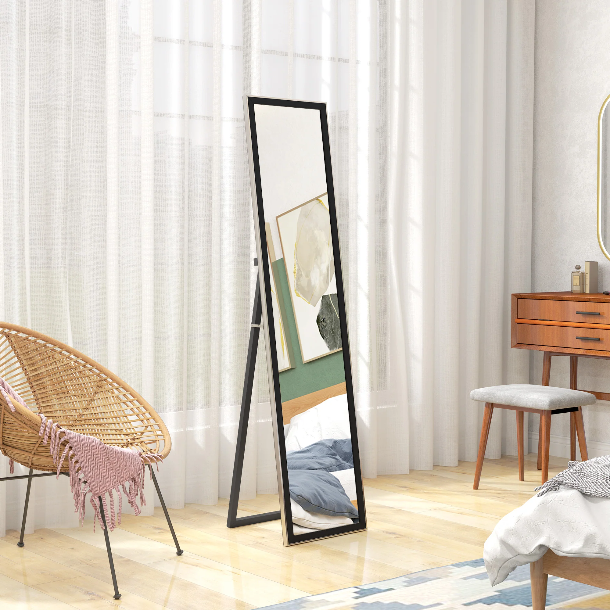 HOMCOM Floor Mirror Wall Mounted Leaning Standing Mirror - Image 9