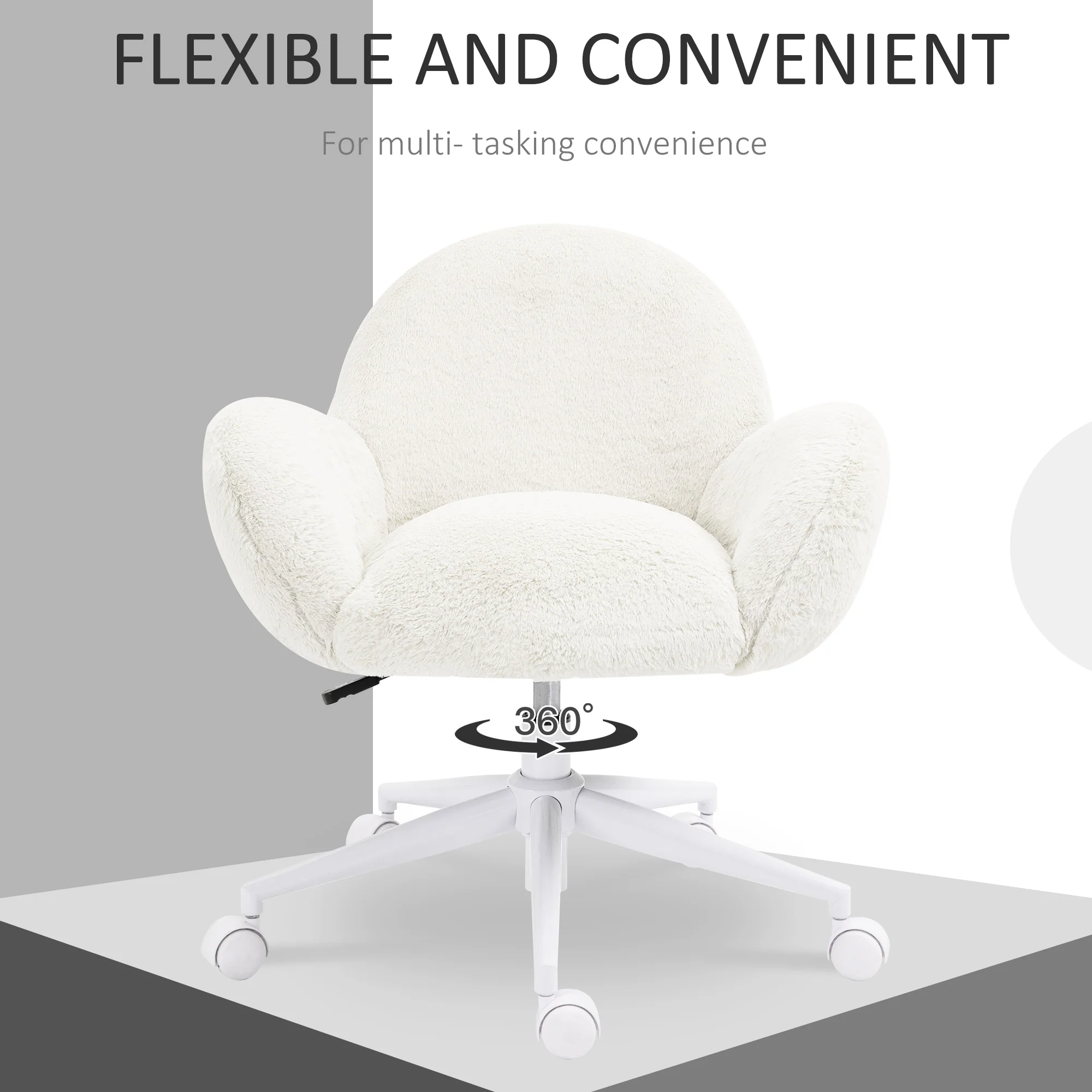 HOMCOM Fluffy Leisure Chair Office Chair With Backrest Wheels Cream White - Image 4