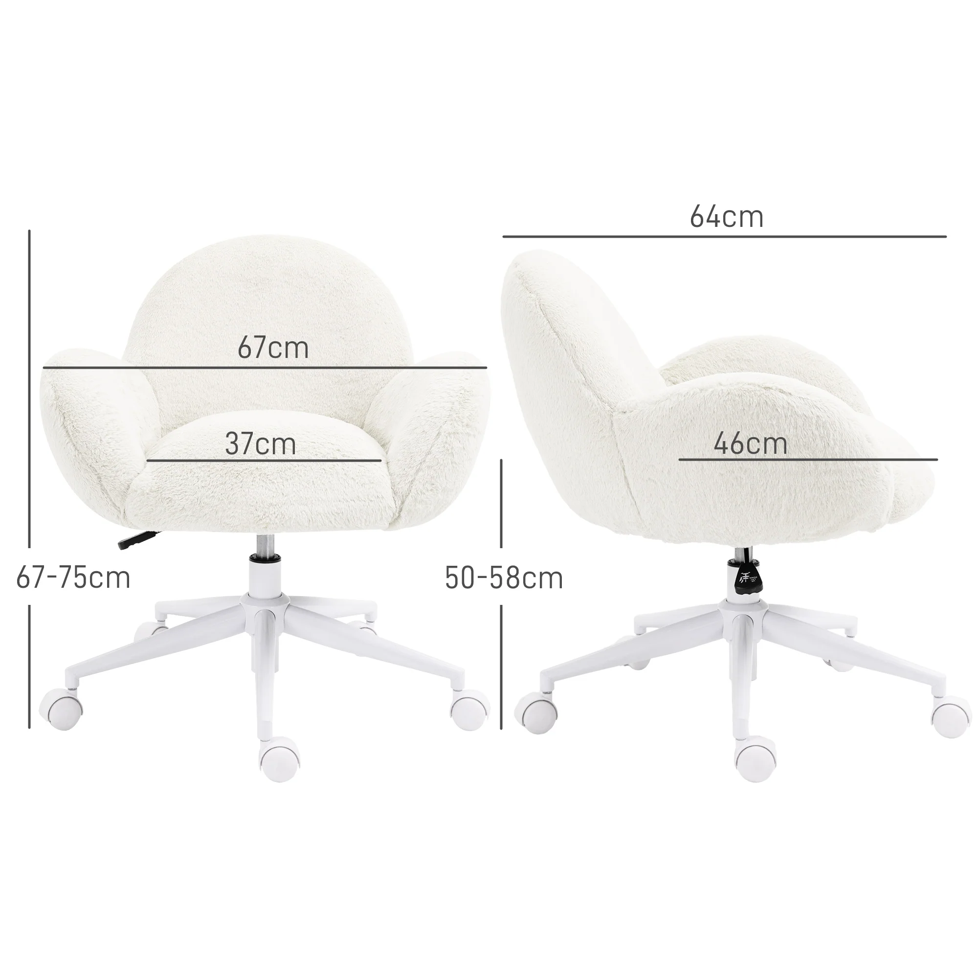 HOMCOM Fluffy Leisure Chair Office Chair With Backrest Wheels Cream White - Image 5