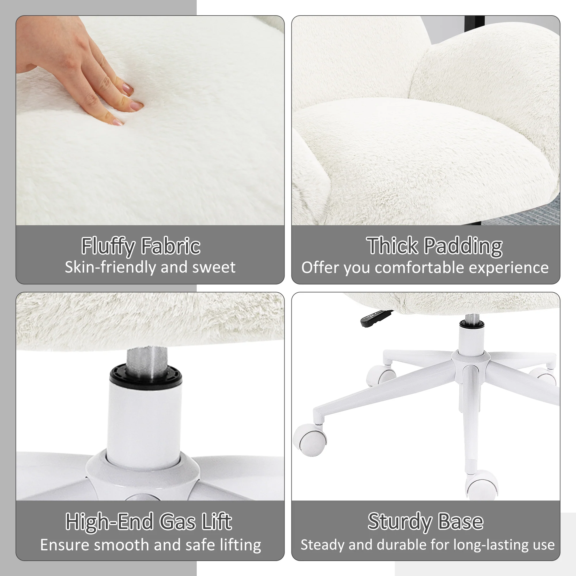 HOMCOM Fluffy Leisure Chair Office Chair With Backrest Wheels Cream White - Image 6