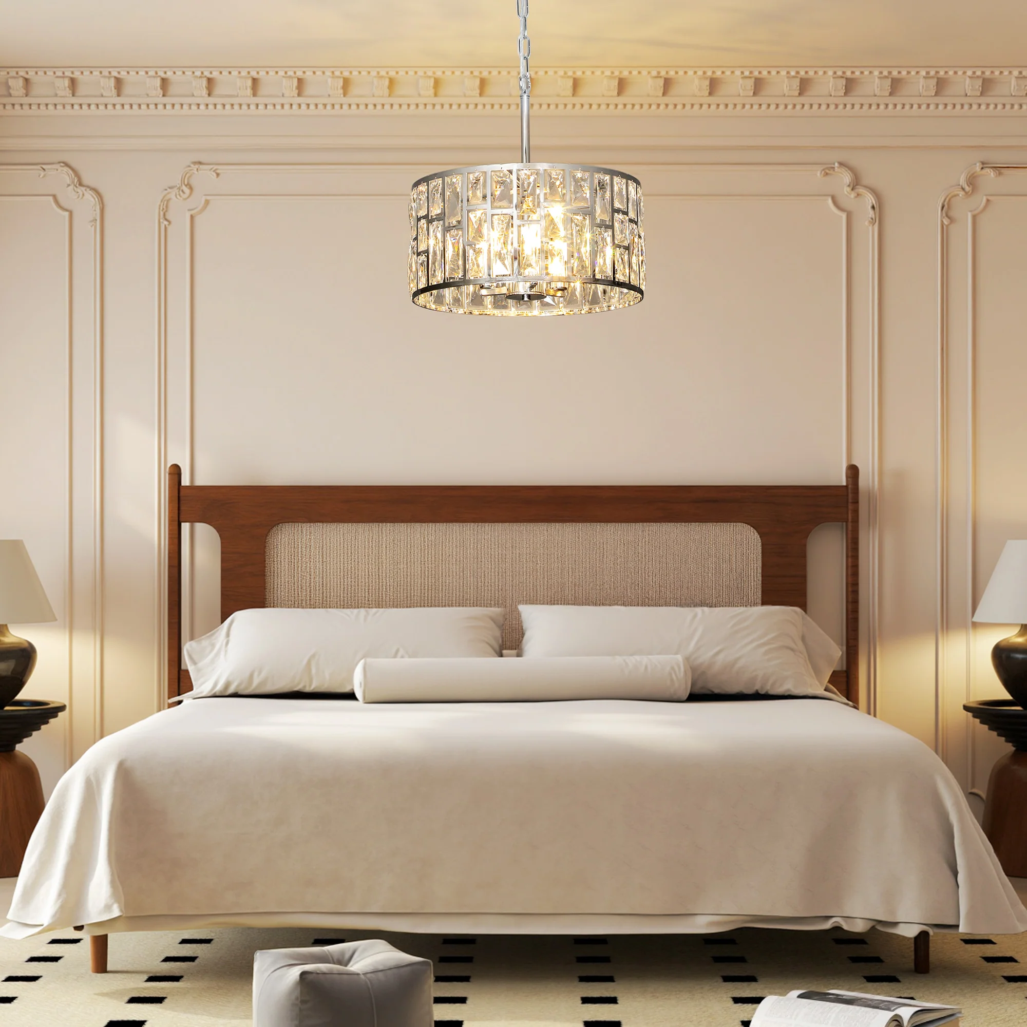 HOMCOM Flush Mount Ceiling Light, 3-Light Crystal Chandelier For Living Room - Image 2