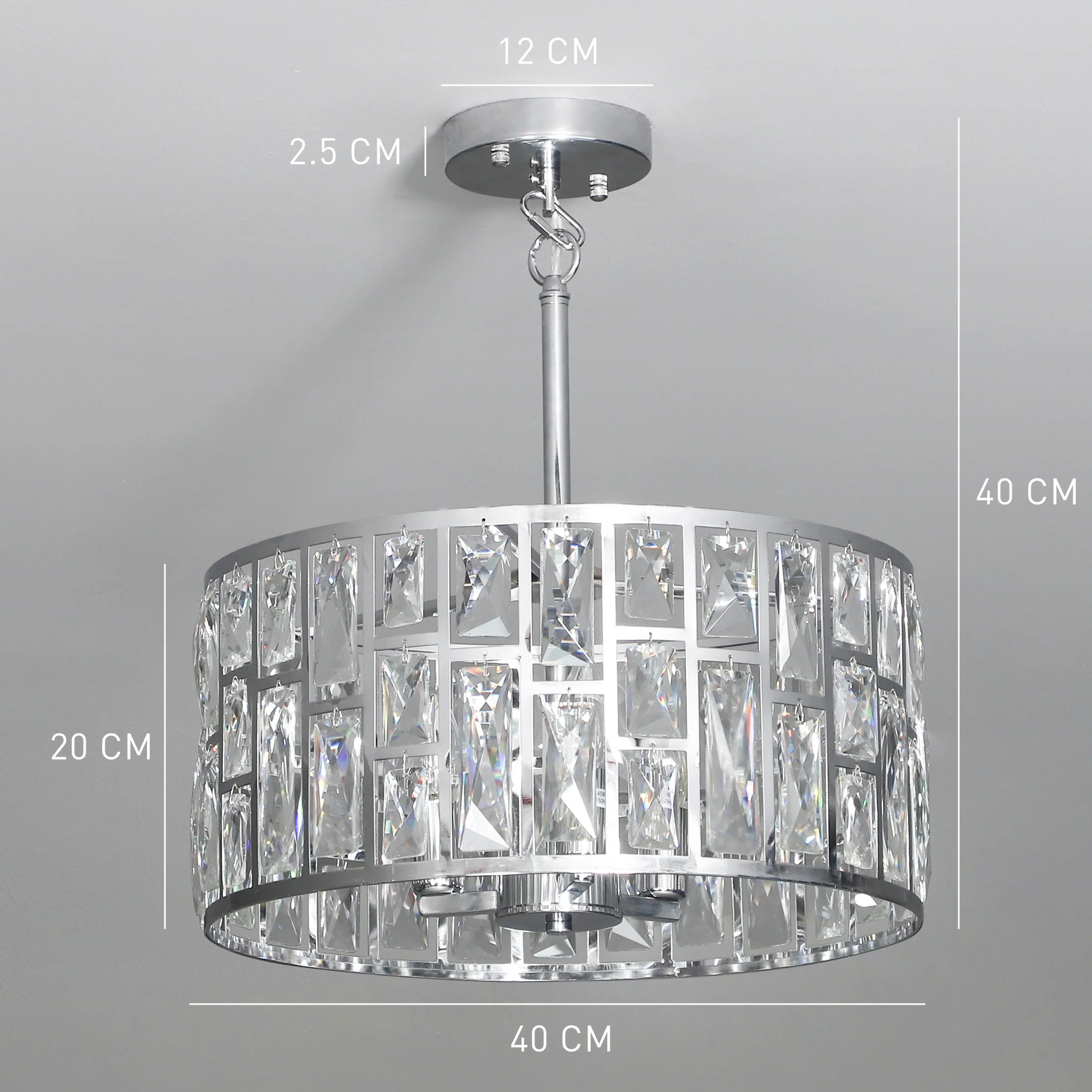 HOMCOM Flush Mount Ceiling Light, 3-Light Crystal Chandelier For Living Room - Image 5