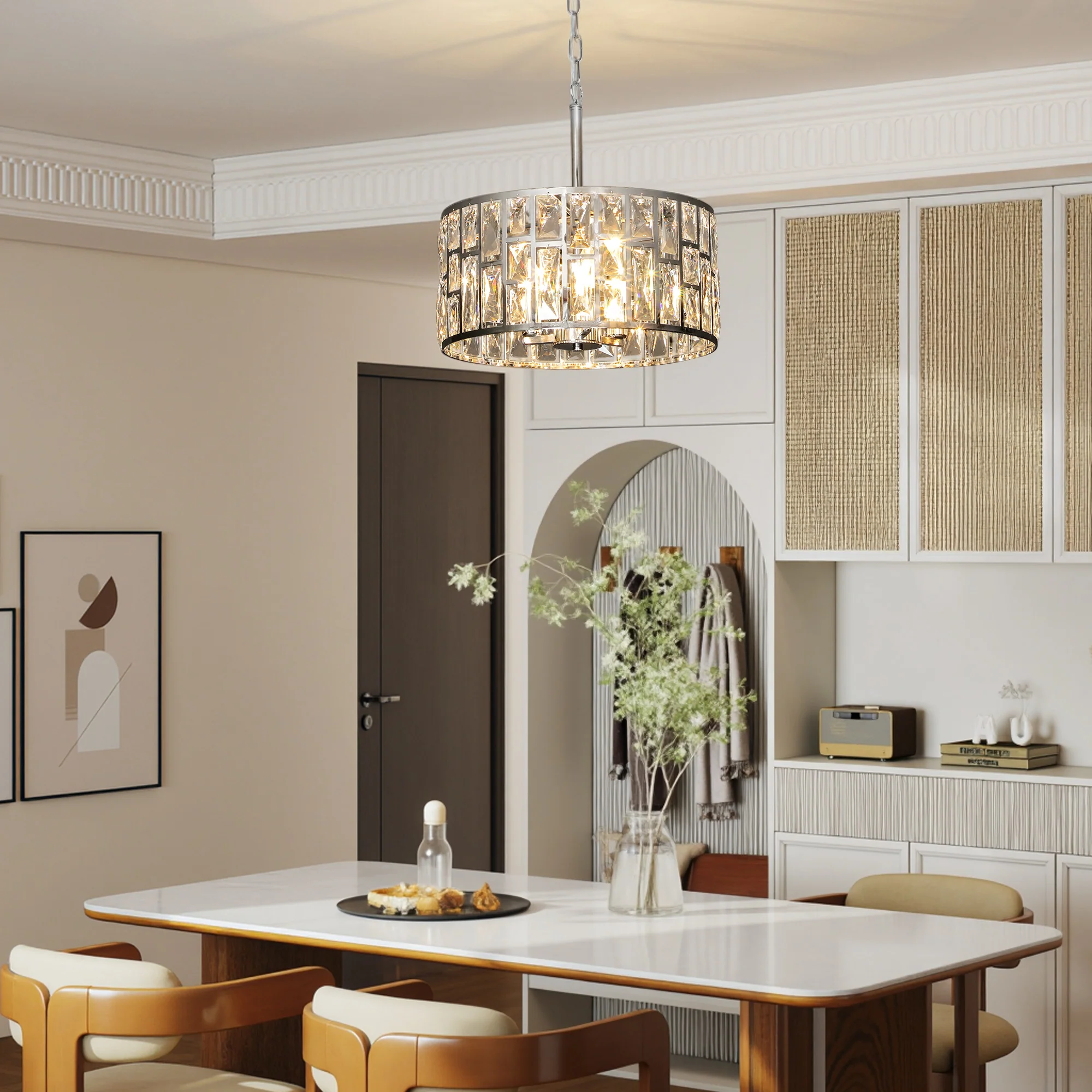 HOMCOM Flush Mount Ceiling Light, 3-Light Crystal Chandelier For Living Room - Image 7